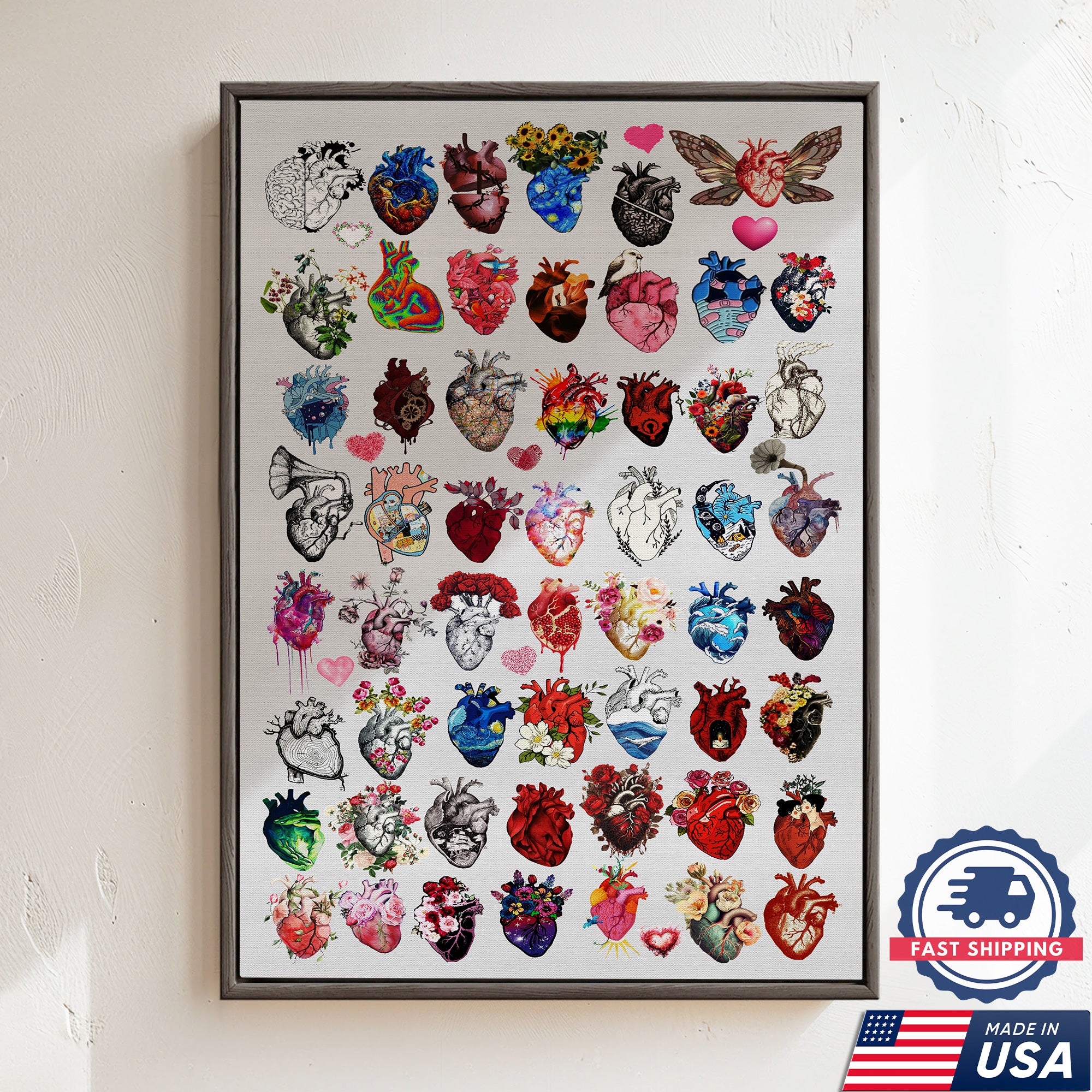 Anatomical Heart Art Canvas, Floral Heart Wall Decor, RN LPN CNA Healthcare Worker Gift