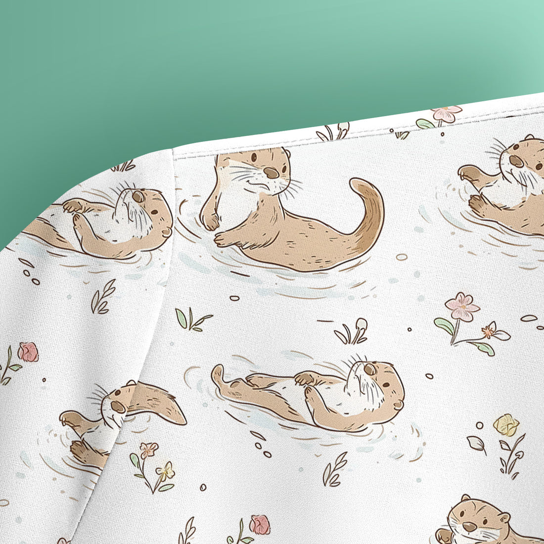 Otter Swimming Floating Water Pattern Scrub Top, Breathable Fabrics Nursing Uniform