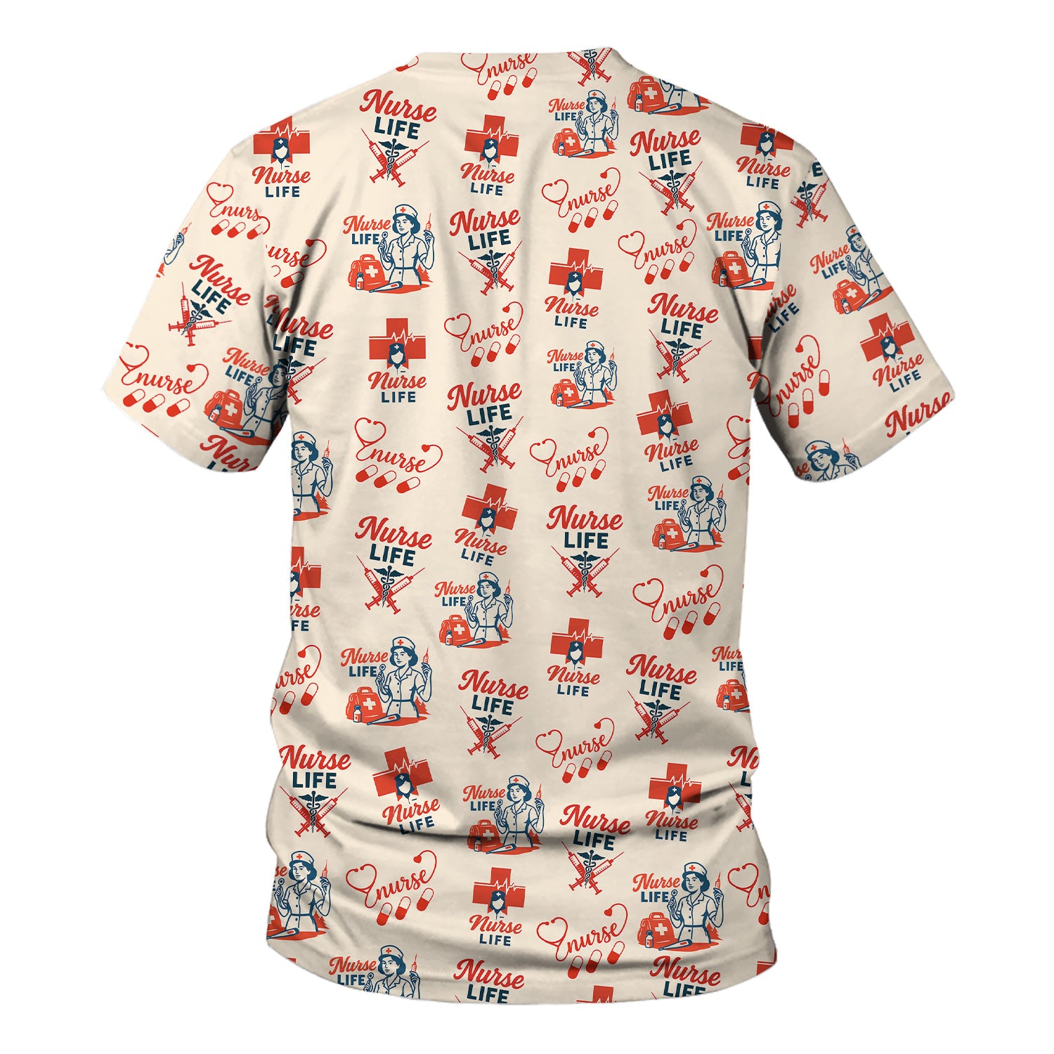 Vintage Nurse Life T-Shirt - All-Over Print Medical Icons Graphic Tee - Medical Gift for RN, LPN, CNA
