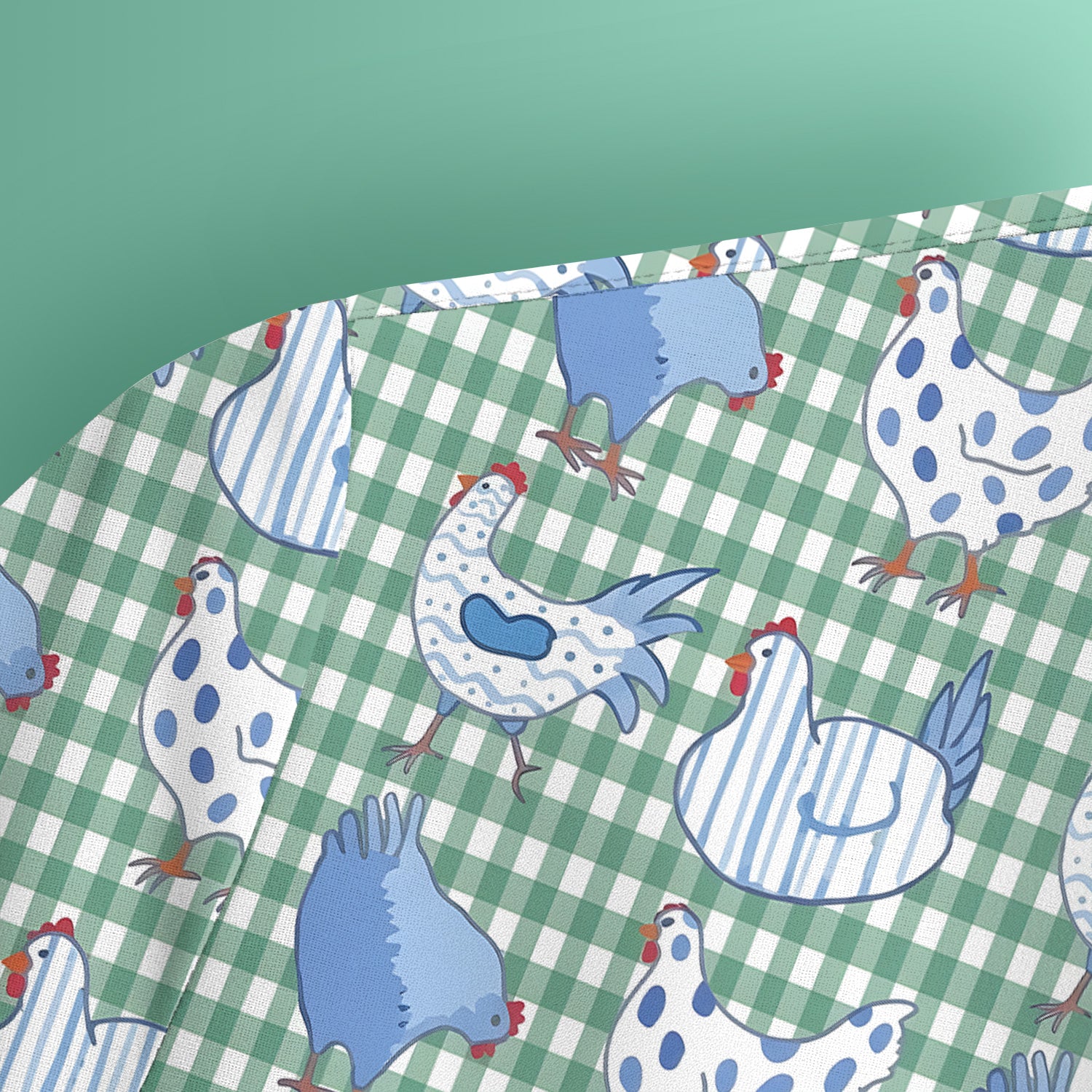 Blue Chicken Gingham Pattern Scrub Top, Comfortable Scrubs for Nurses
