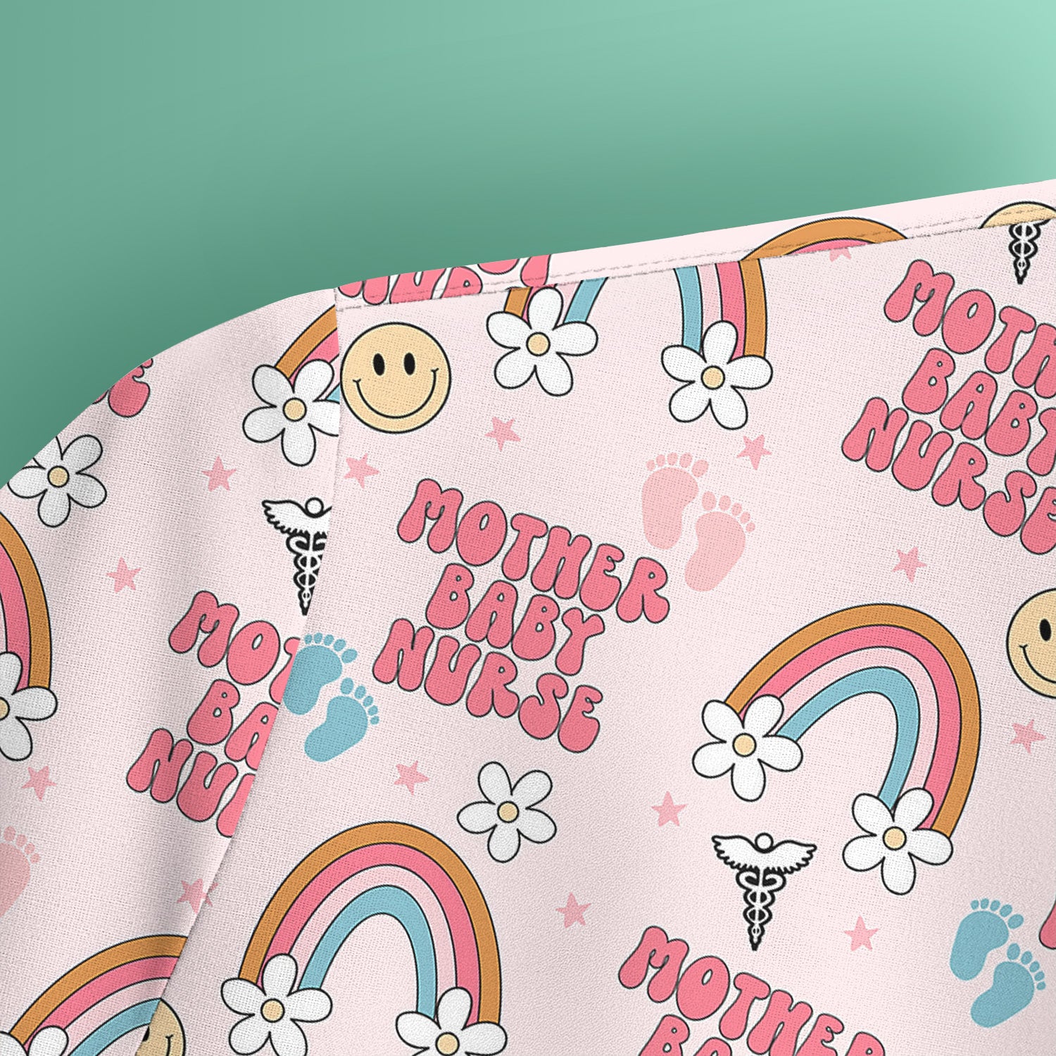 Sweet Mother Baby Nurse Rainbow Pattern Scrub Top, Comfortable Scrubs for Nurses