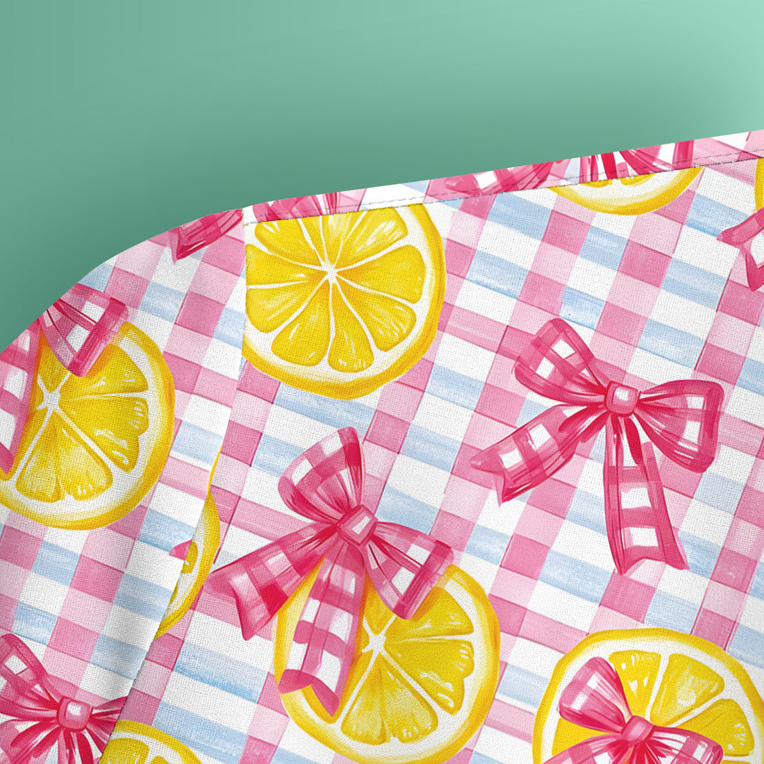 Cute Lemon Slice Pink Bow Gingham Pattern Scrub Top, Comfortable Scrubs for Nurses
