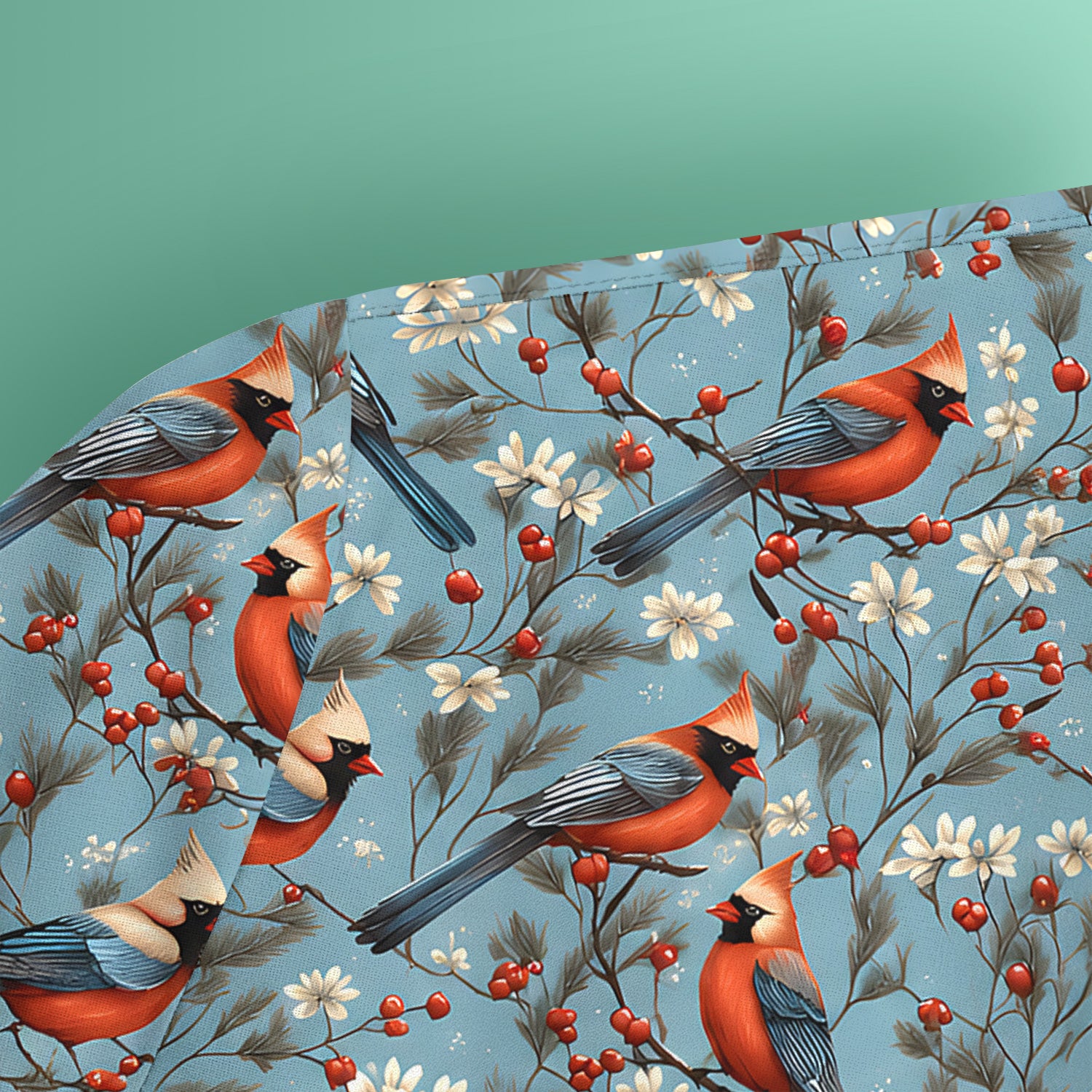 Cute Cardinal Berry Blossom Pattern Scrub Top, Comfortable Scrubs for Nurses