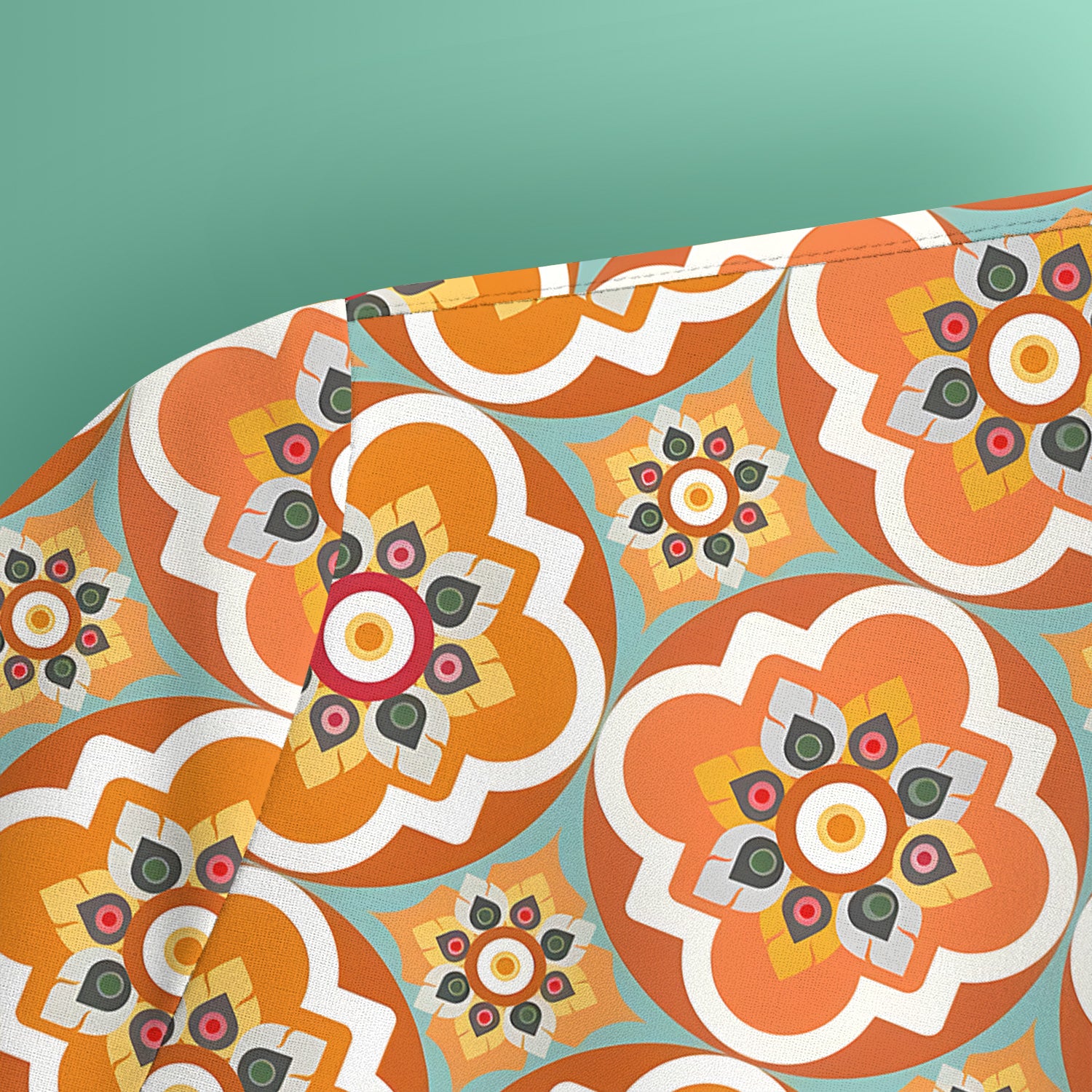 Orange Retro Geometric Floral Pattern Scrub Top, Comfortable Scrubs for Nurses