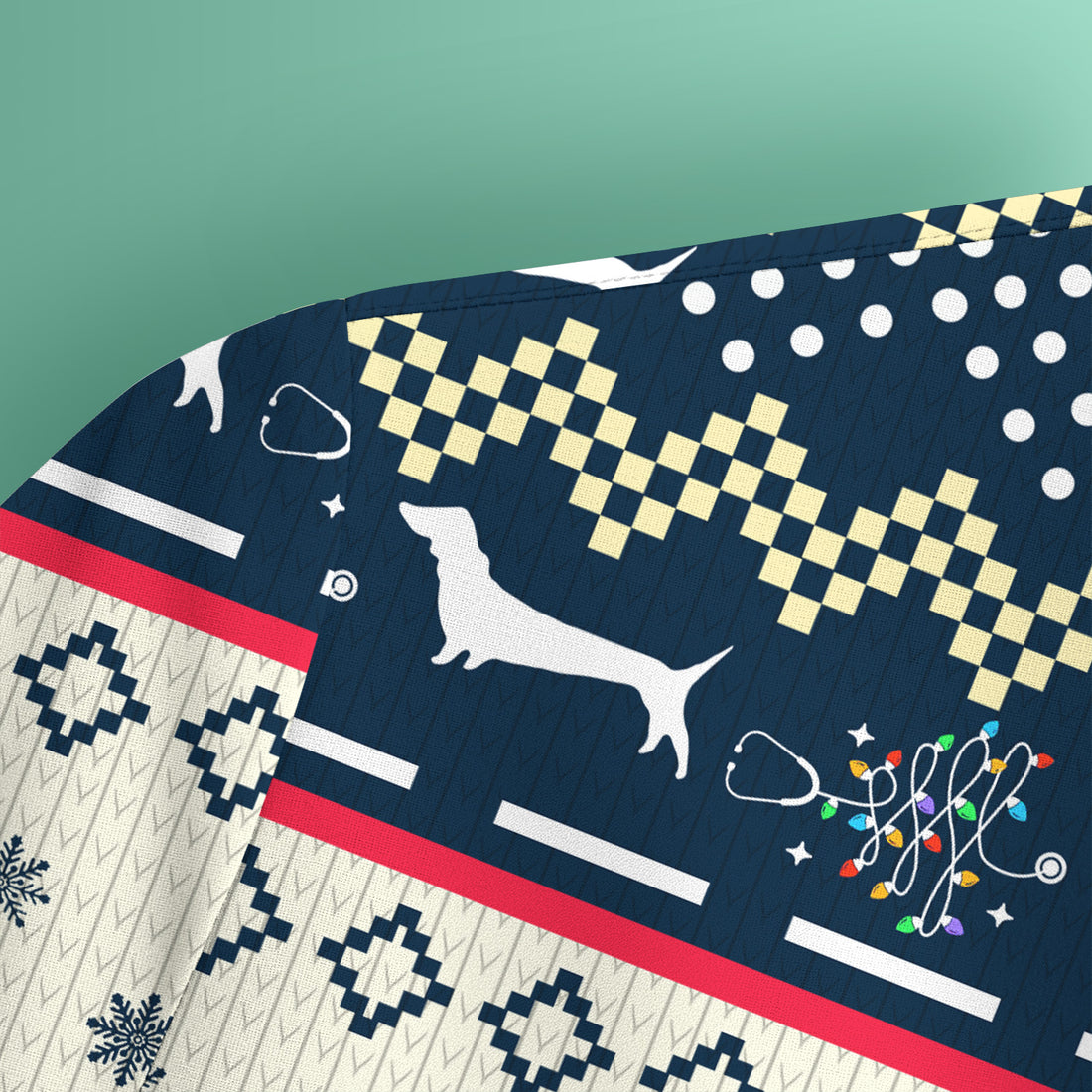 Christmas Dachshund Sweater, Cute Wiener Dog Holiday Medical Sweater , Funny “Dachshund Through The Snow” Ugly Sweater For Nurse Or Dog Lover