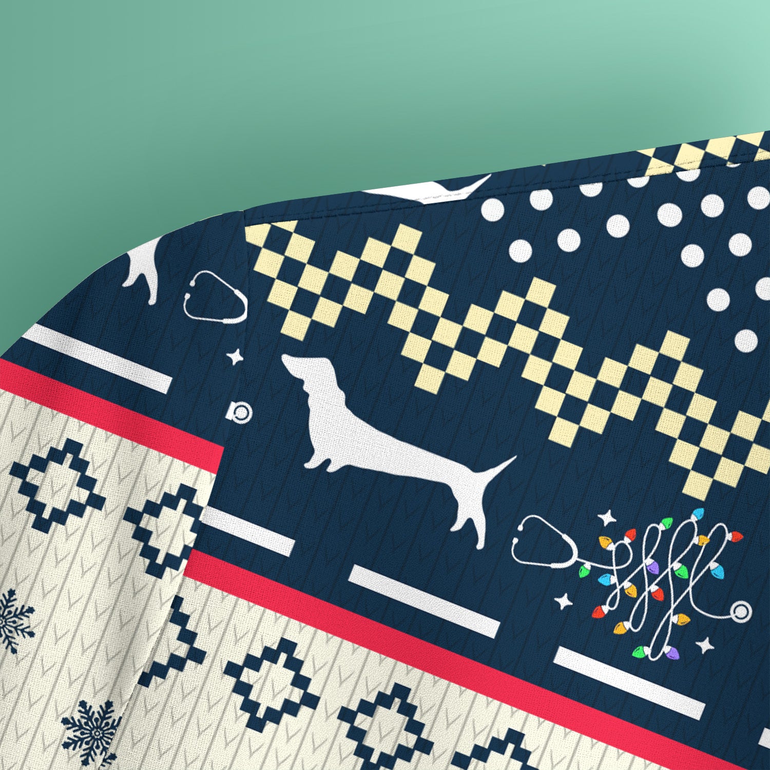 Christmas Dachshund Sweater, Cute Wiener Dog Holiday Medical Sweater , Funny “Dachshund Through The Snow” Ugly Sweater For Nurse Or Dog Lover