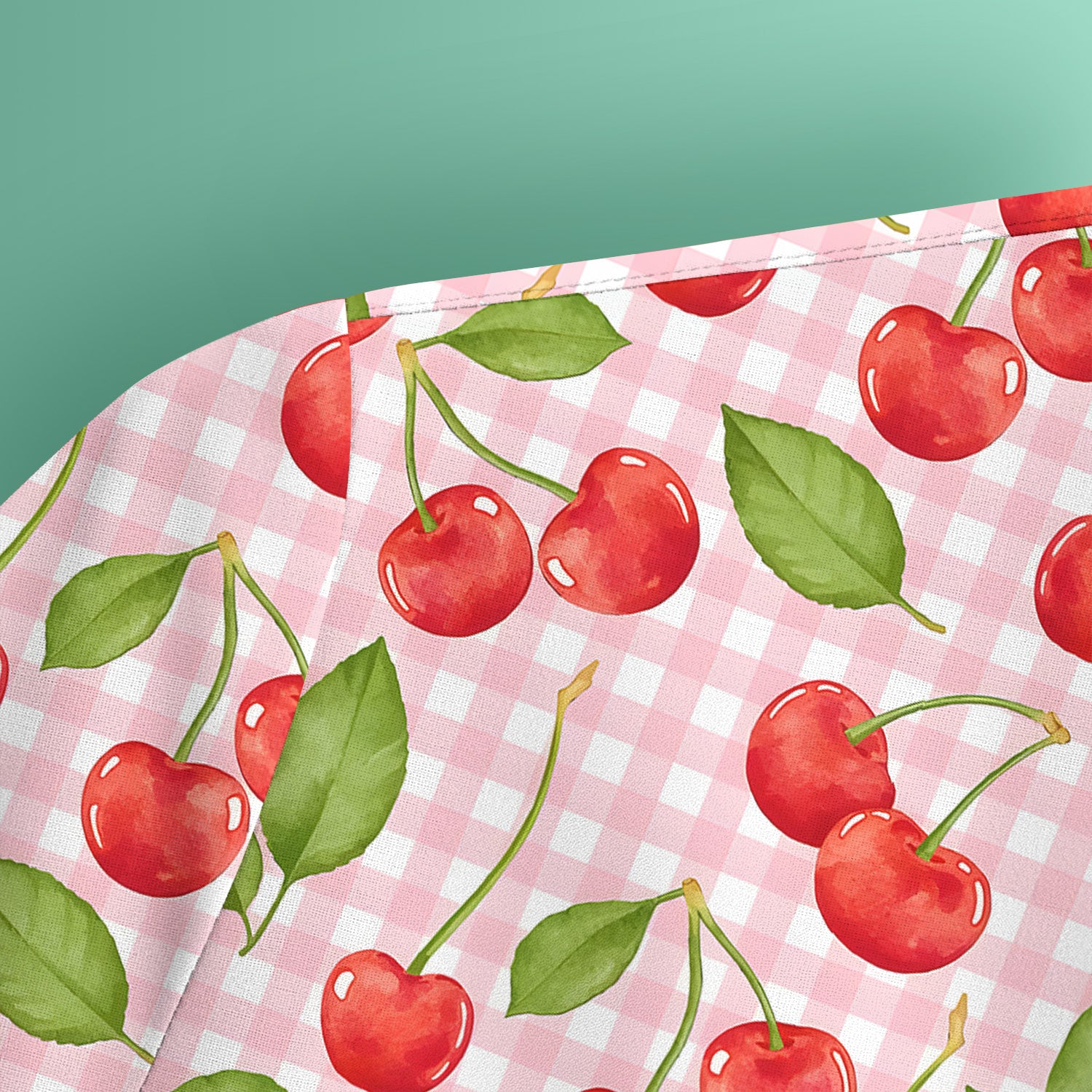 Sweet Red Cherry Gingham Pattern Scrub Top, Comfortable Scrubs for Nurses