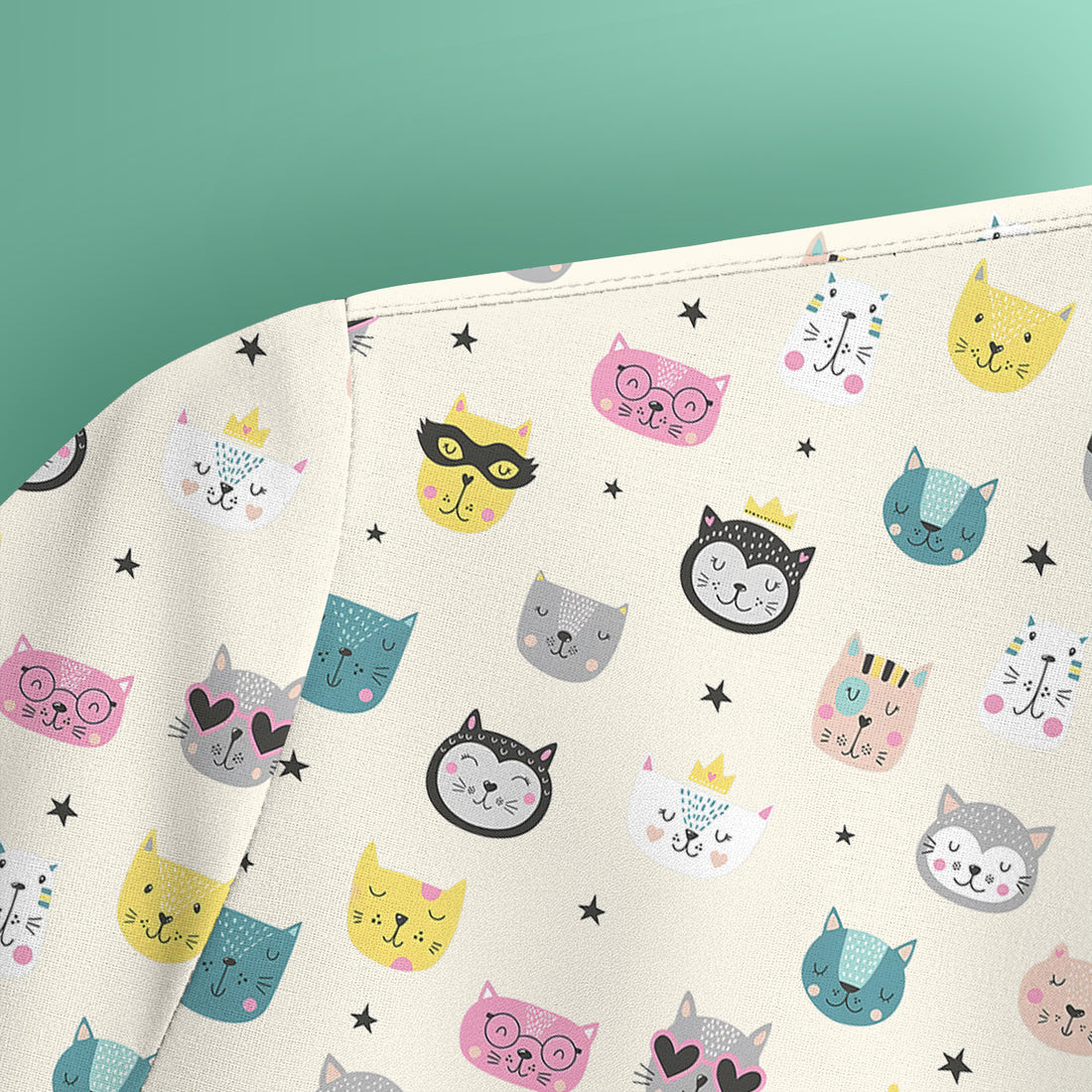 Cute Colorful Cat Pattern Scrub Top, Comfortable Scrubs for Nurses
