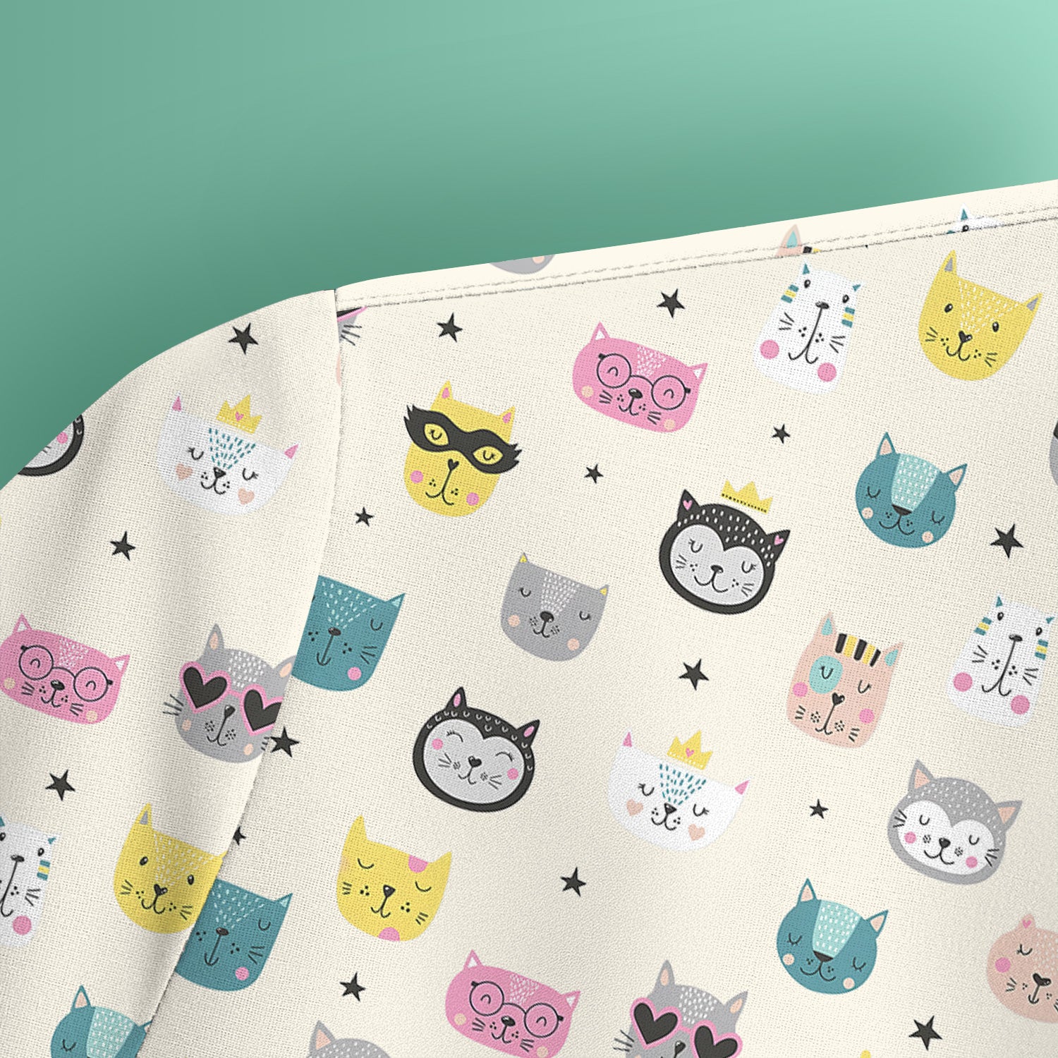 Cute Colorful Cat Pattern Scrub Top, Comfortable Scrubs for Nurses