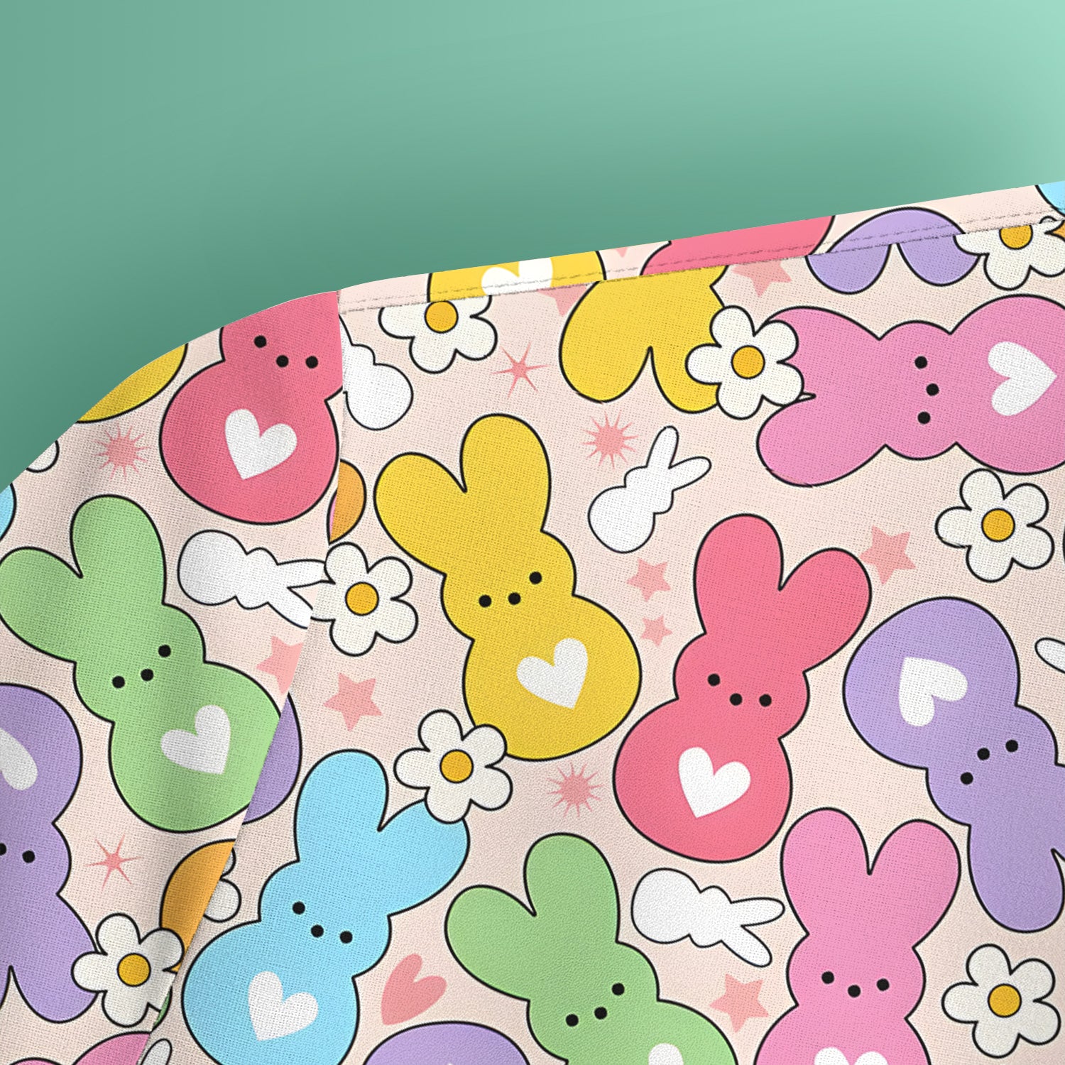 Sweet Pastel Bunny Daisy Pattern Scrub Top, Comfortable Scrubs for Nurses, Easter