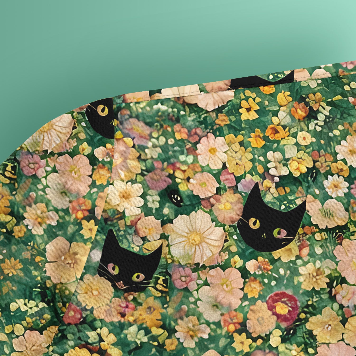 Cute Black Cat In Floral Garden Pattern Scrubs Top, Comfortable Scrubs for Nurses