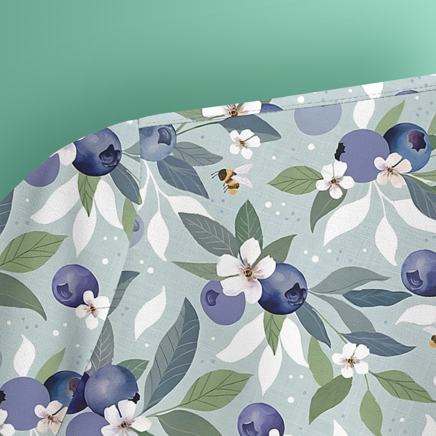 Fresh Blueberry Blossom Garden Pattern Nurse Scrub Top, Breathable Fabrics Nursing Uniform