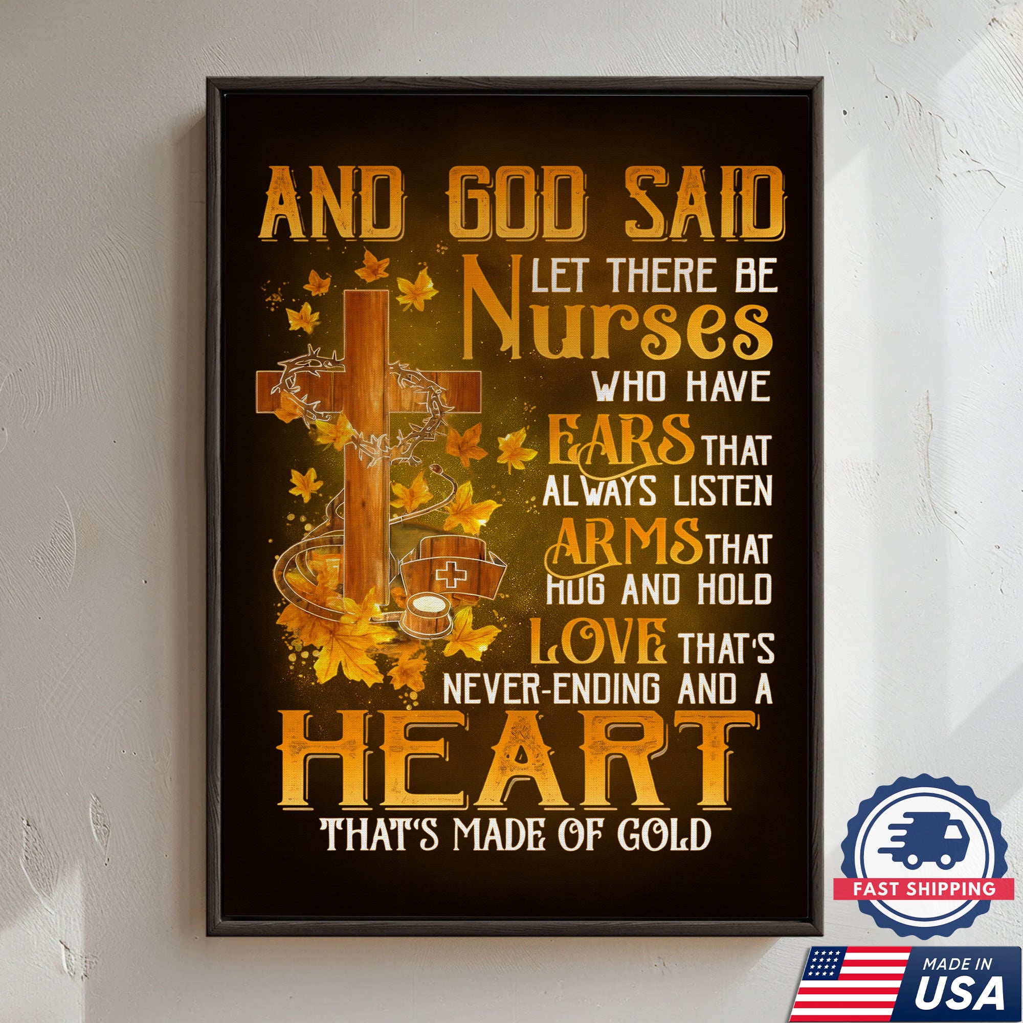 Christian Nurse Wall Art Canvas, And God Said Let There Be Nurses Quote, Gift for RN CNA LPN