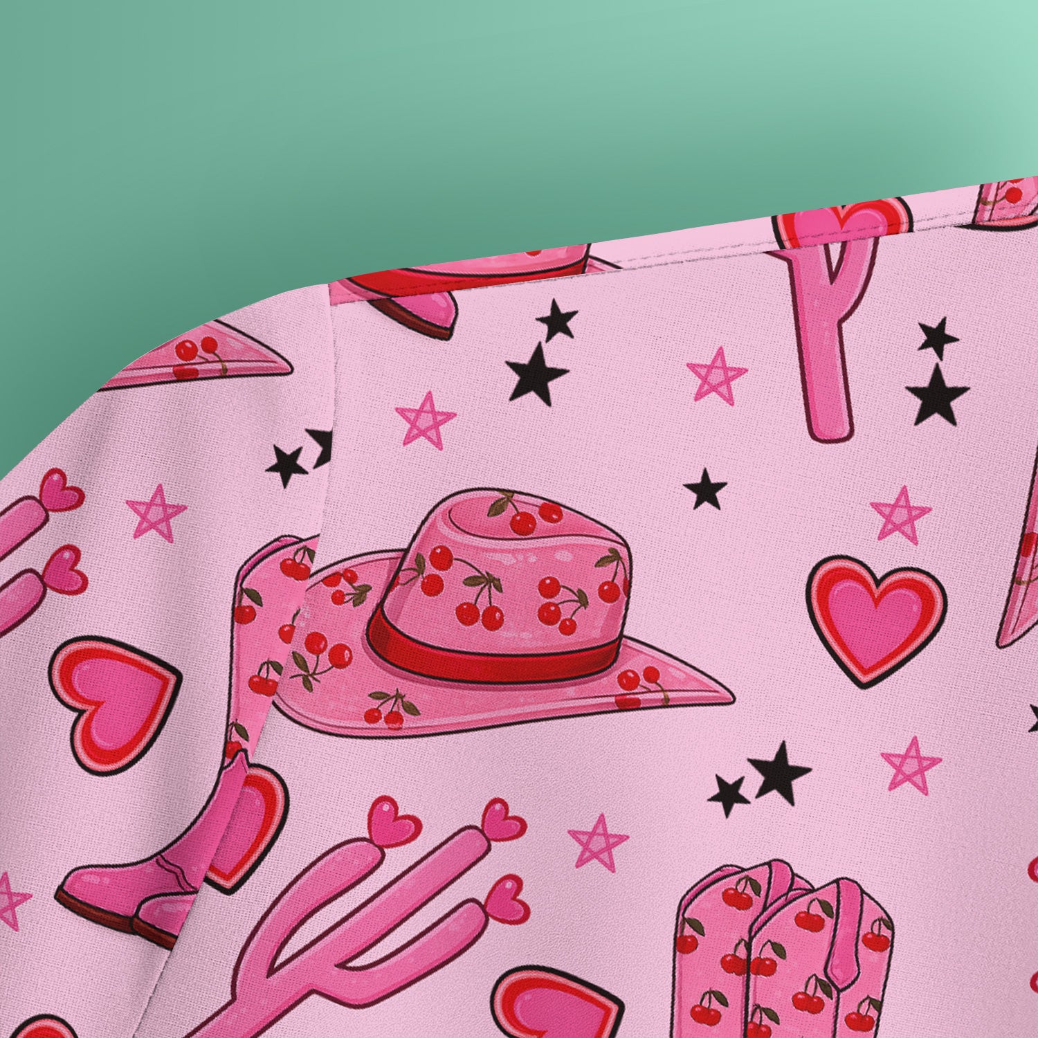Pink Cowgirl Western Boots Hat Pattern Scrub Top, Breathable Medical Uniform Top