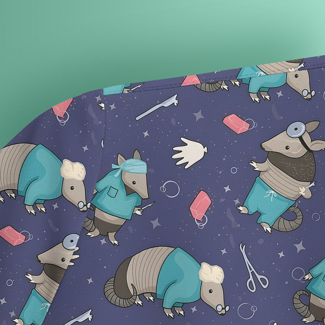 Armadillo Doctor Medical Tools Pattern Scrub Top, Comfortable Scrubs for Nurses