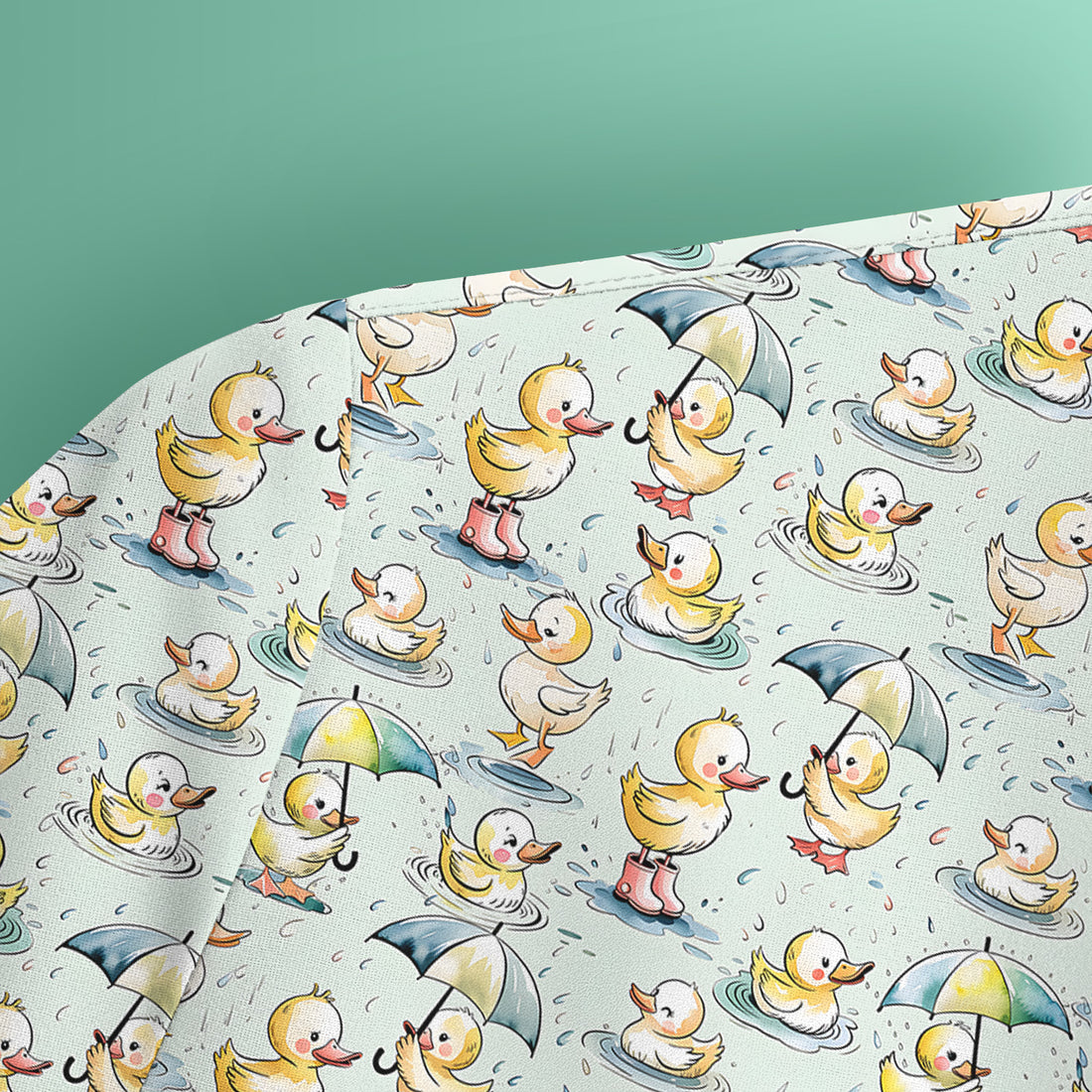 Playful Duck Rain Umbrella Print Nurse Scrub Top, Breathable Fabrics Nursing Uniform