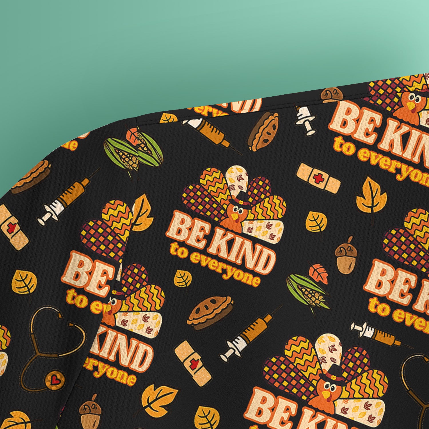 Thanksgiving Be Kind Scrub Set – Fall Nurse Shirt with Heart and Leaf Pattern – Cute Autumn Medical Uniform for Healthcare Staff