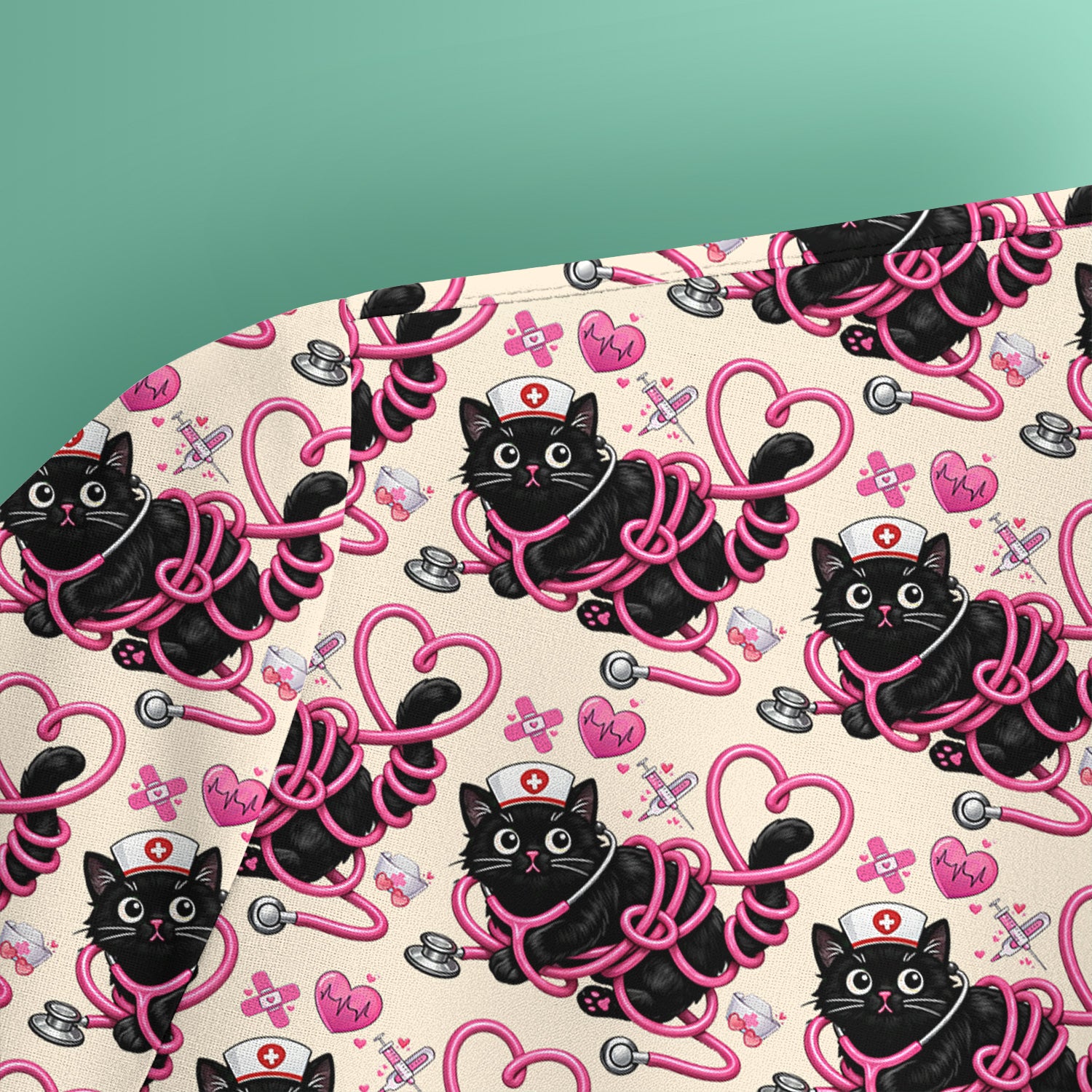 Valentine Cute Cat Nurse Heart Print Scrub Top, Comfortable Scrubs for Nurses