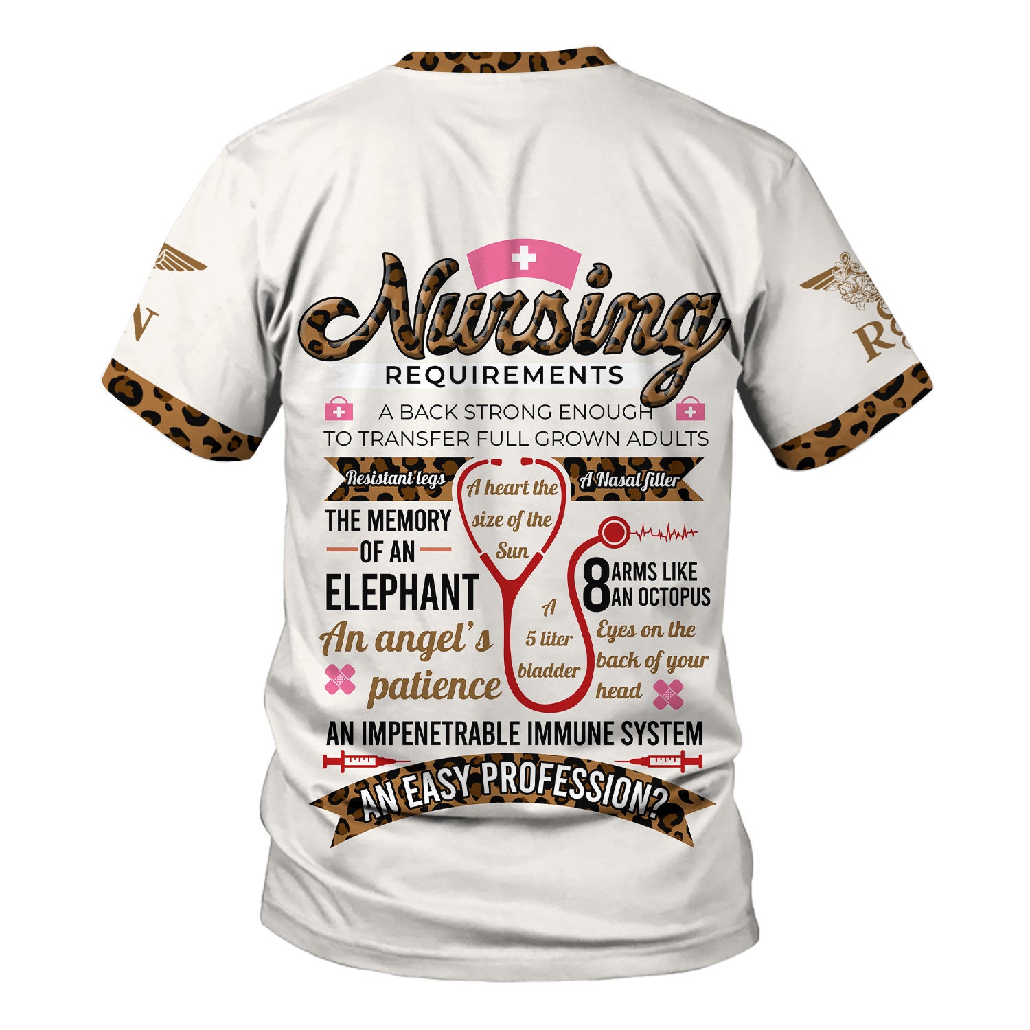 Funny Nurse Scrubs for Women - Leopard RN CNA LPN Uniform Top - Nursing Requirements Design with Custom Name