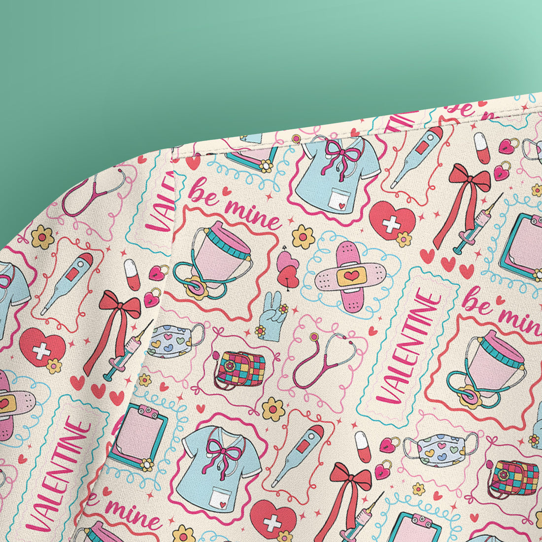 Valentine Medical Hearts Bandages Syringes Scrub Top, Comfortable Scrubs for Nurses