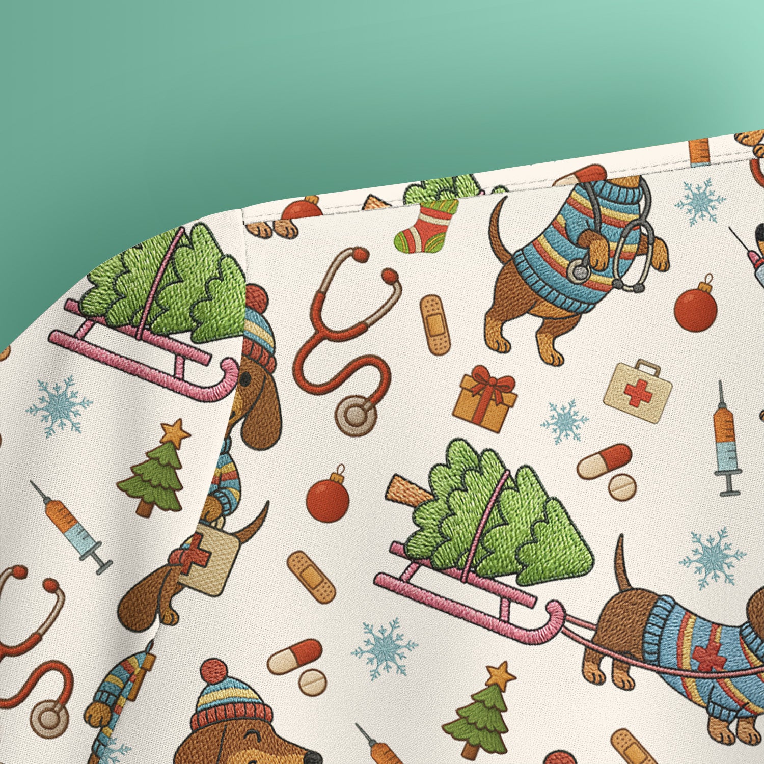 Dachshund Dog Scrub For Nurse, Funny Wiener Dog Lover Gift, Cute Dog 3D Knit Pattern Shirt