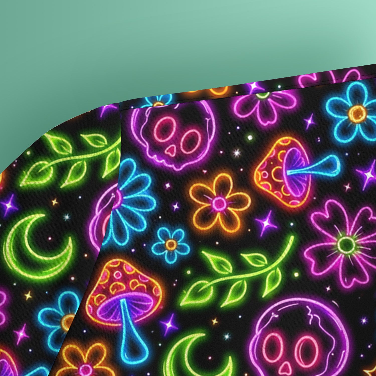 Neon Skull Mushroom Floral Scrub Top, Colorful Gothic Nurse Scrubs Uniform