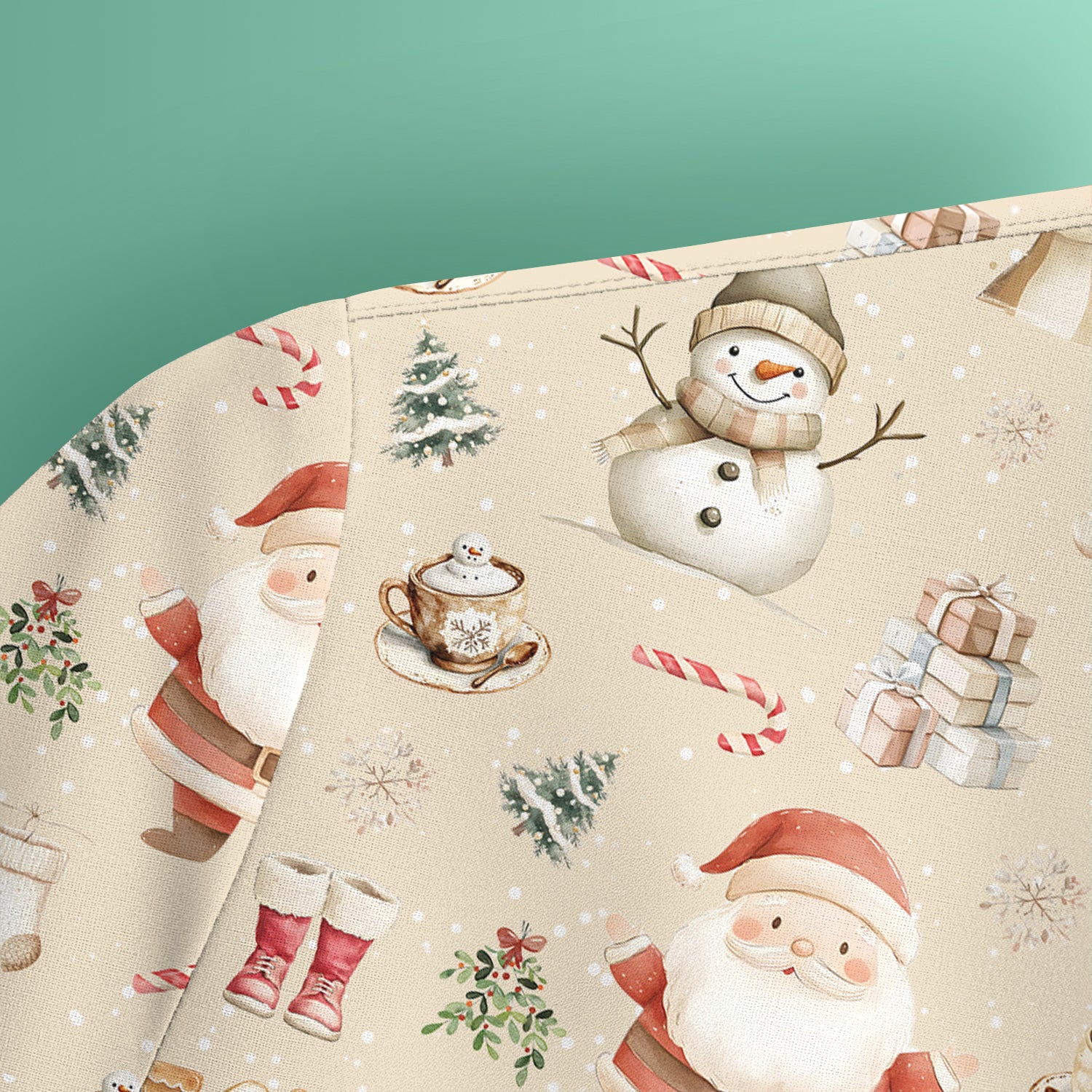 Christmas Santa Pattern  Scrub Top – Cute Medical Uniform for Nurses - Breathable Fabrics Nursing Uniform