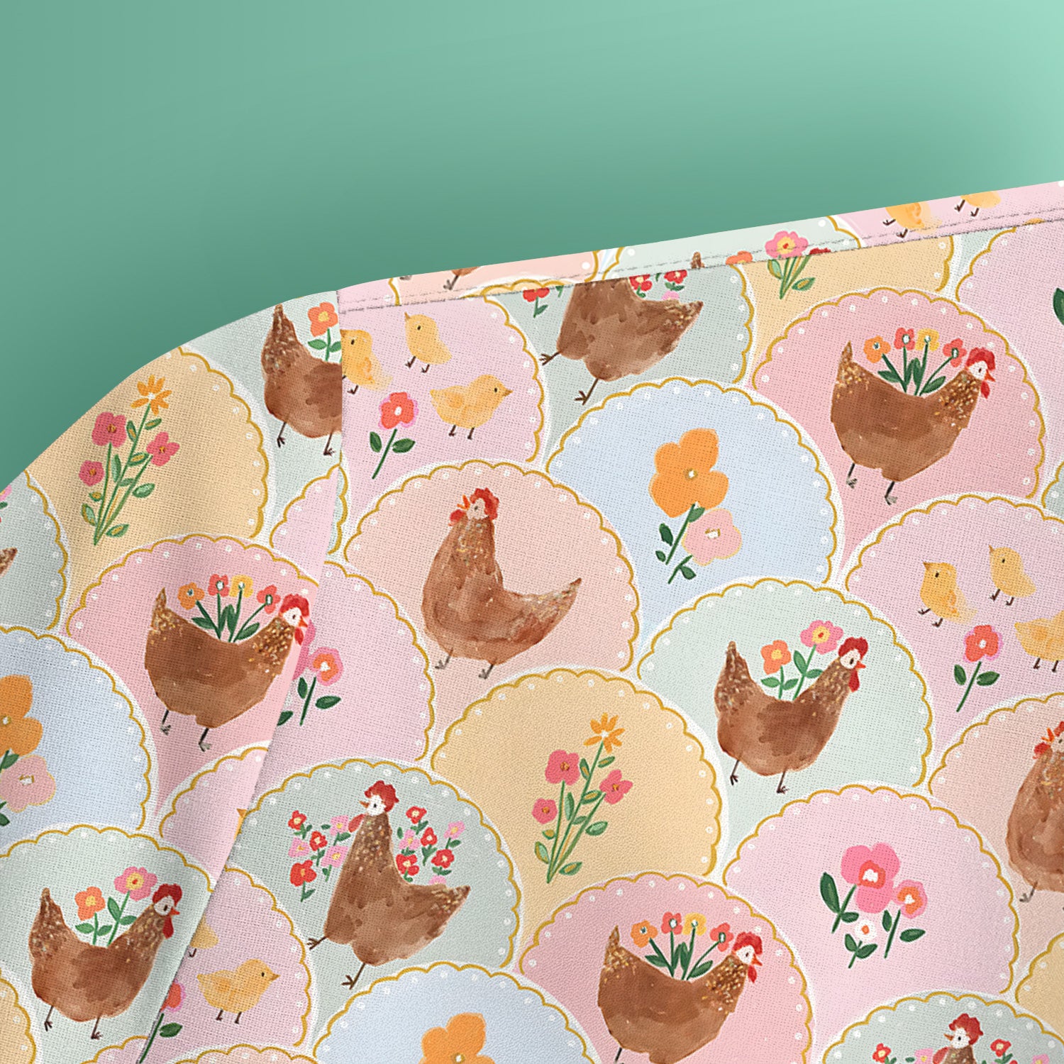 Pastel Chicken With Floral Scrub Top, Cute Chicken Nursing Uniform For Women