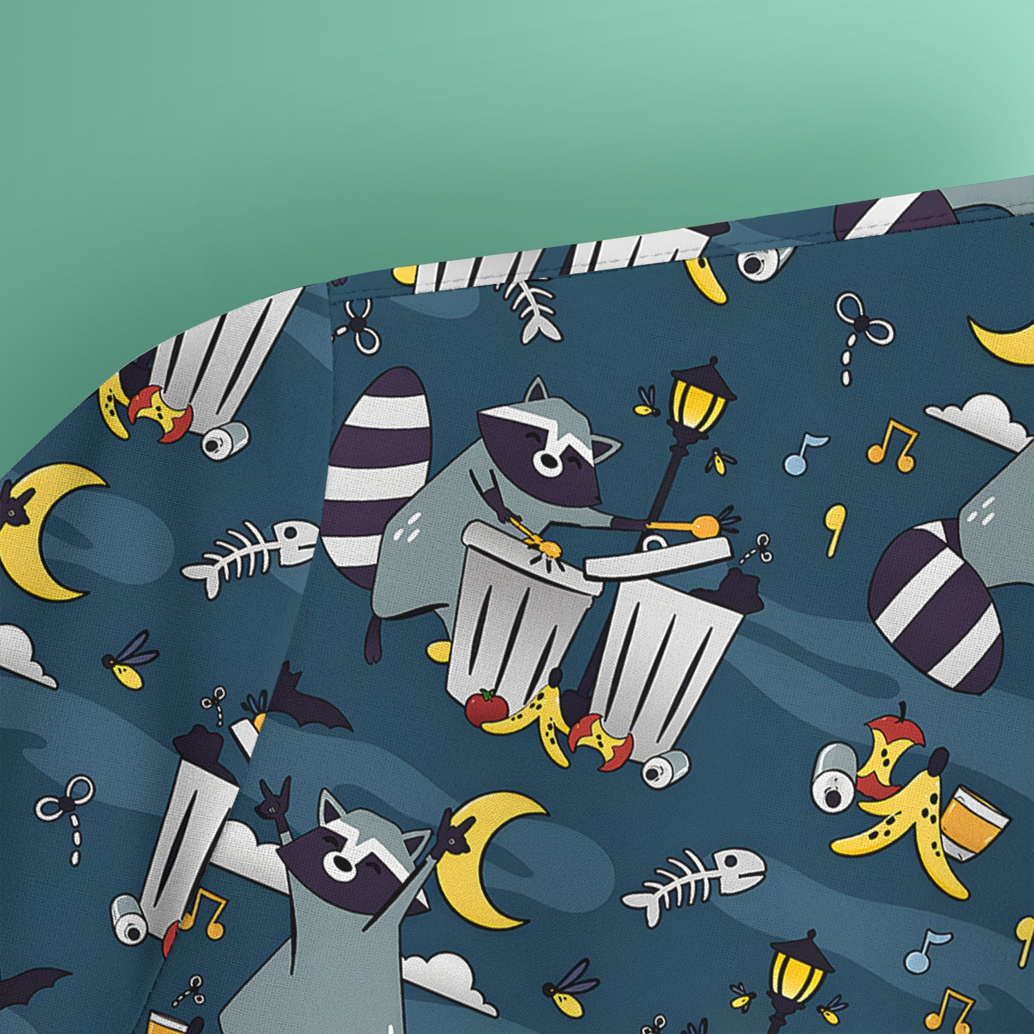 Raccoon Night Trash And Banana Peel Scrub Top, Breathable Fabrics Nursing Uniform