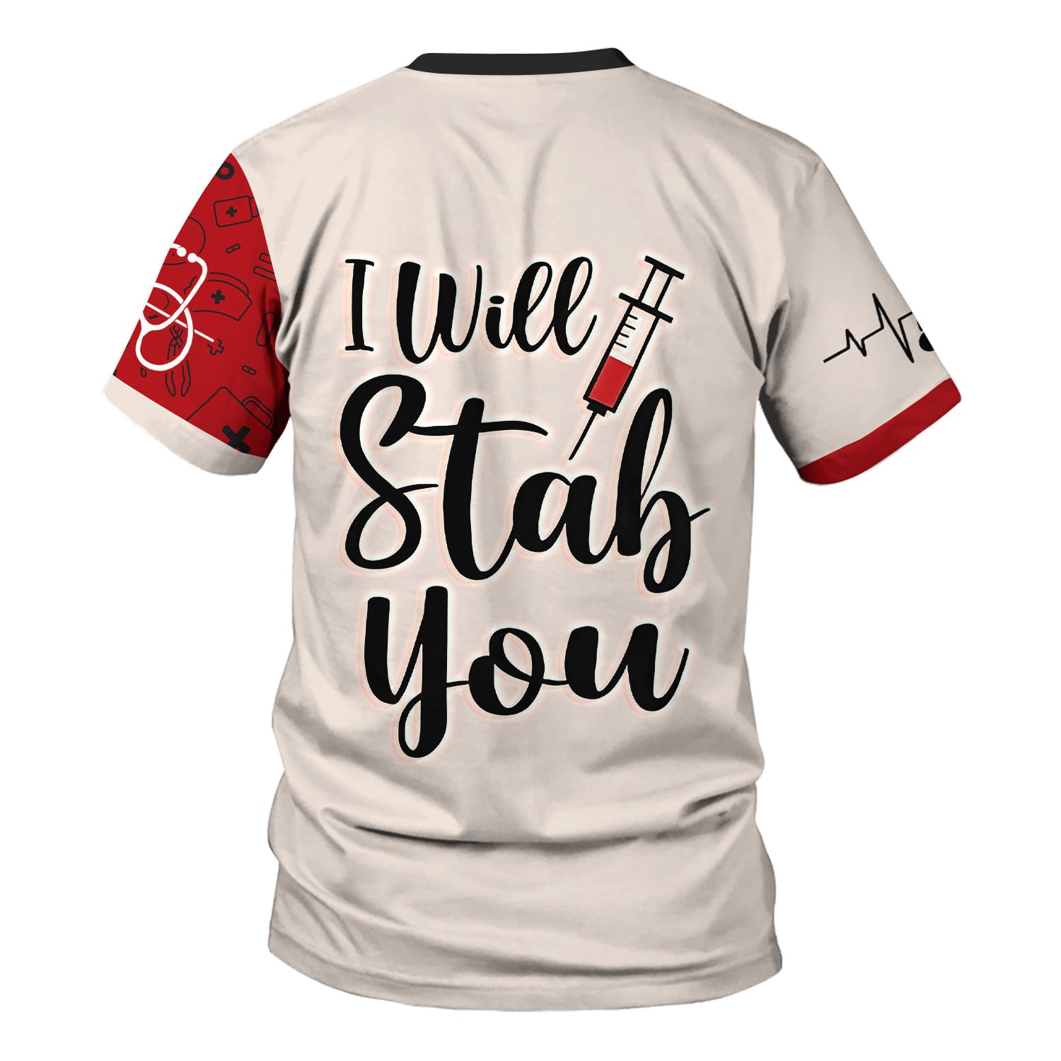 Custom Funny Nurse Shirt - Cartoon Heart with Syringe & Angel Wings - I Will Stab You Quote Gift for RN LPN CNA Medical Workers