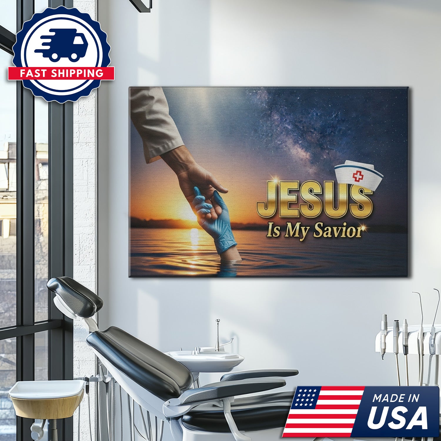 Jesus Is My Savior Nurse Canvas, Faith Religious Gift for RN LPN CNA, Home Office Wall Decor