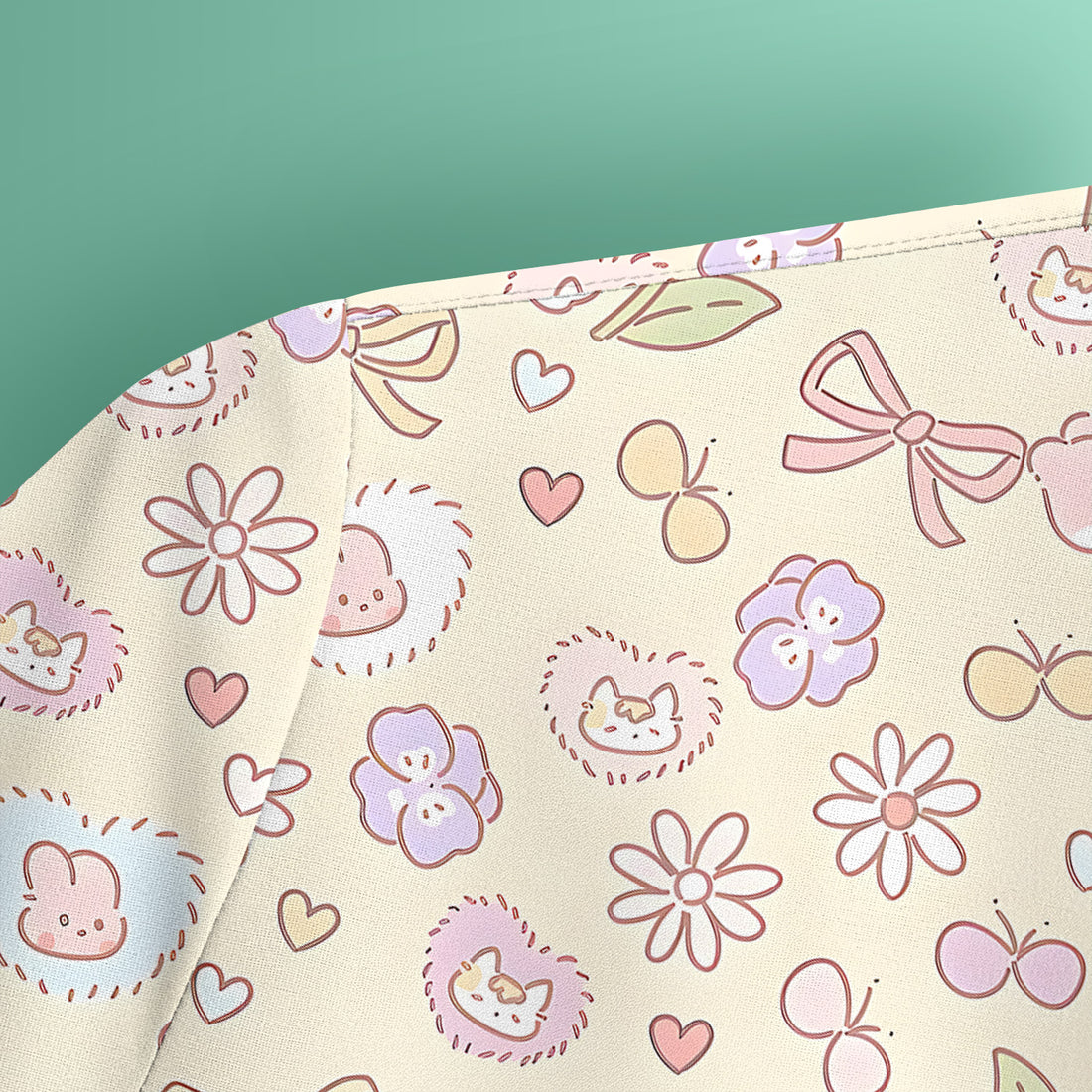 Pastel Bunny Flower Heart Pattern Nurse Scrub Top, Comfortable Scrubs for Nurses