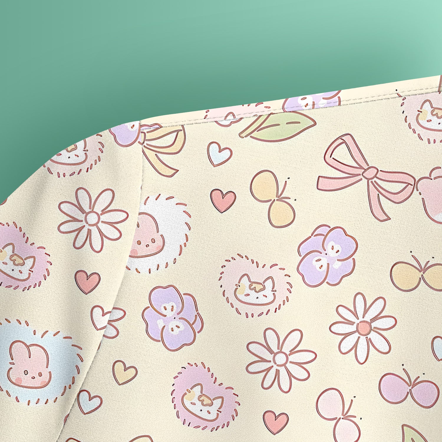 Pastel Bunny Flower Heart Pattern Nurse Scrub Top, Comfortable Scrubs for Nurses
