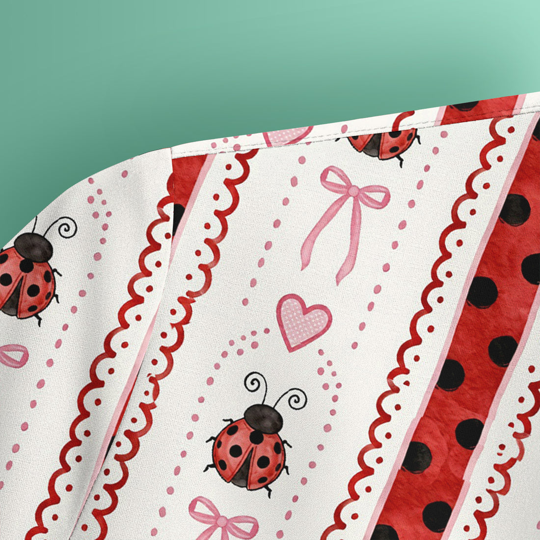 Cute Ladybug Heart Bow Stripe Pattern Scrub Top, Red Polka Dot Nurse Uniform