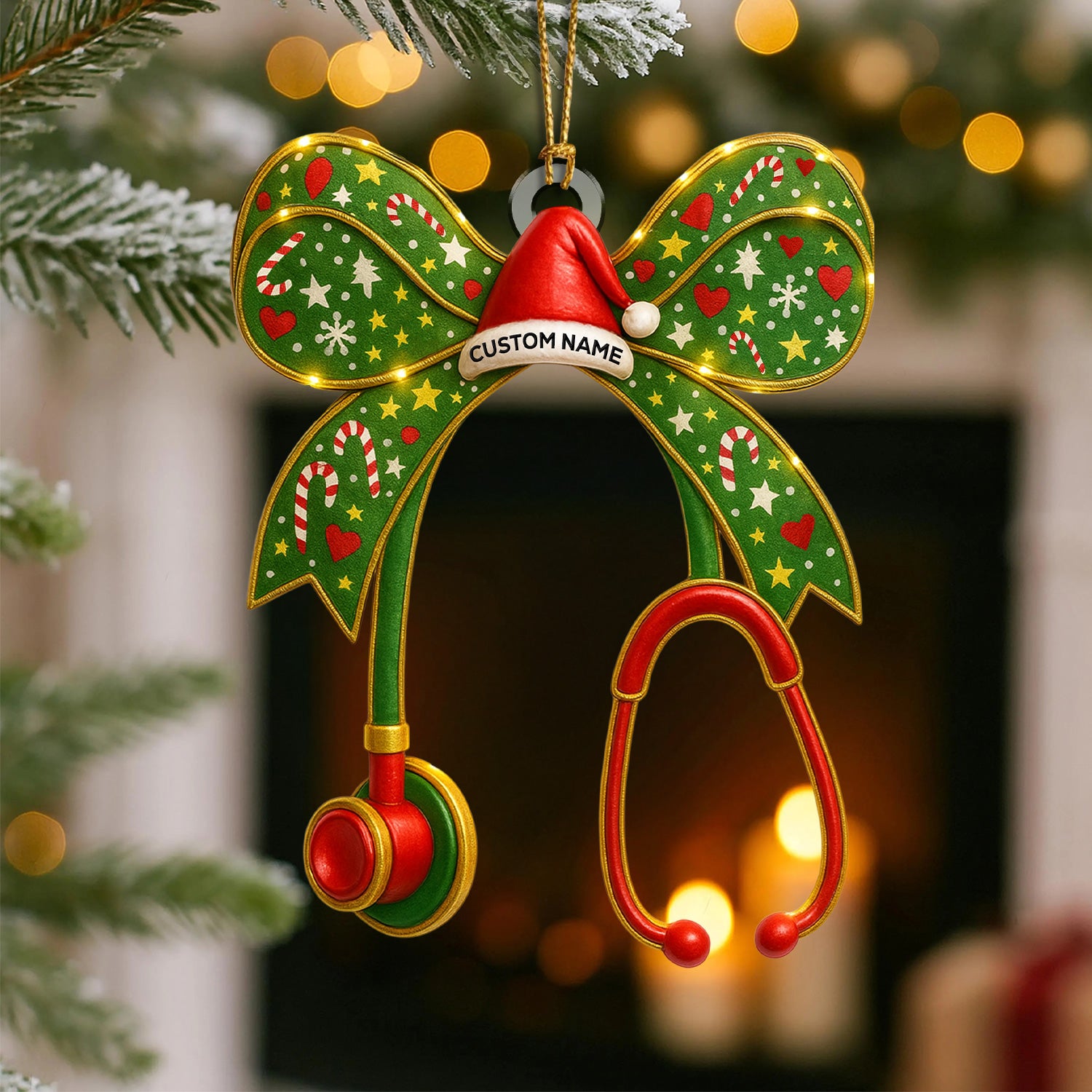 Personalized Nurse Bow Ornament – Funny Christmas Stethoscope Design – Cute Holiday Gift for Healthcare Workers and RN