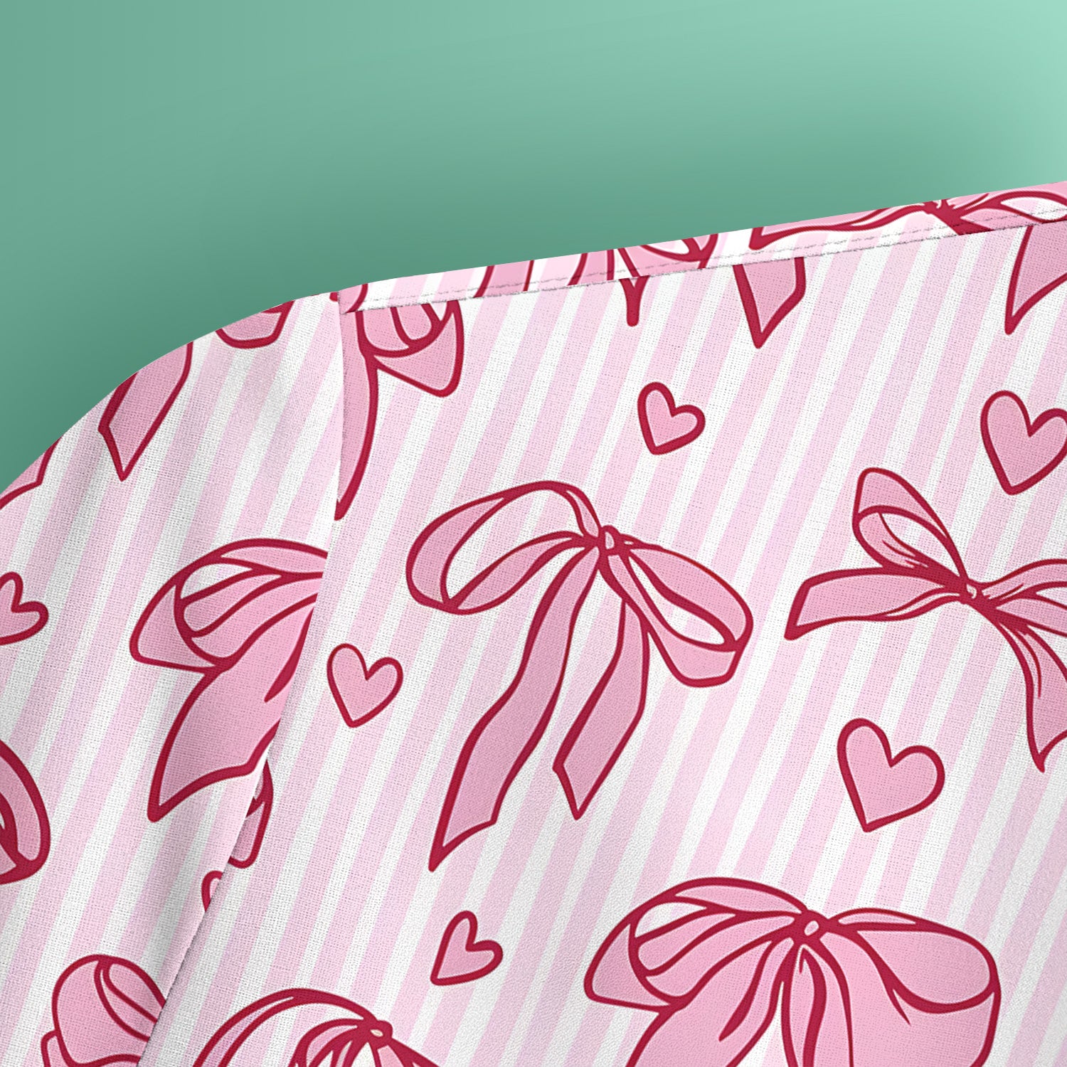 Pink Bow Heart Stripe Pattern Scrub Top, Breathable Fabrics Nursing Uniform