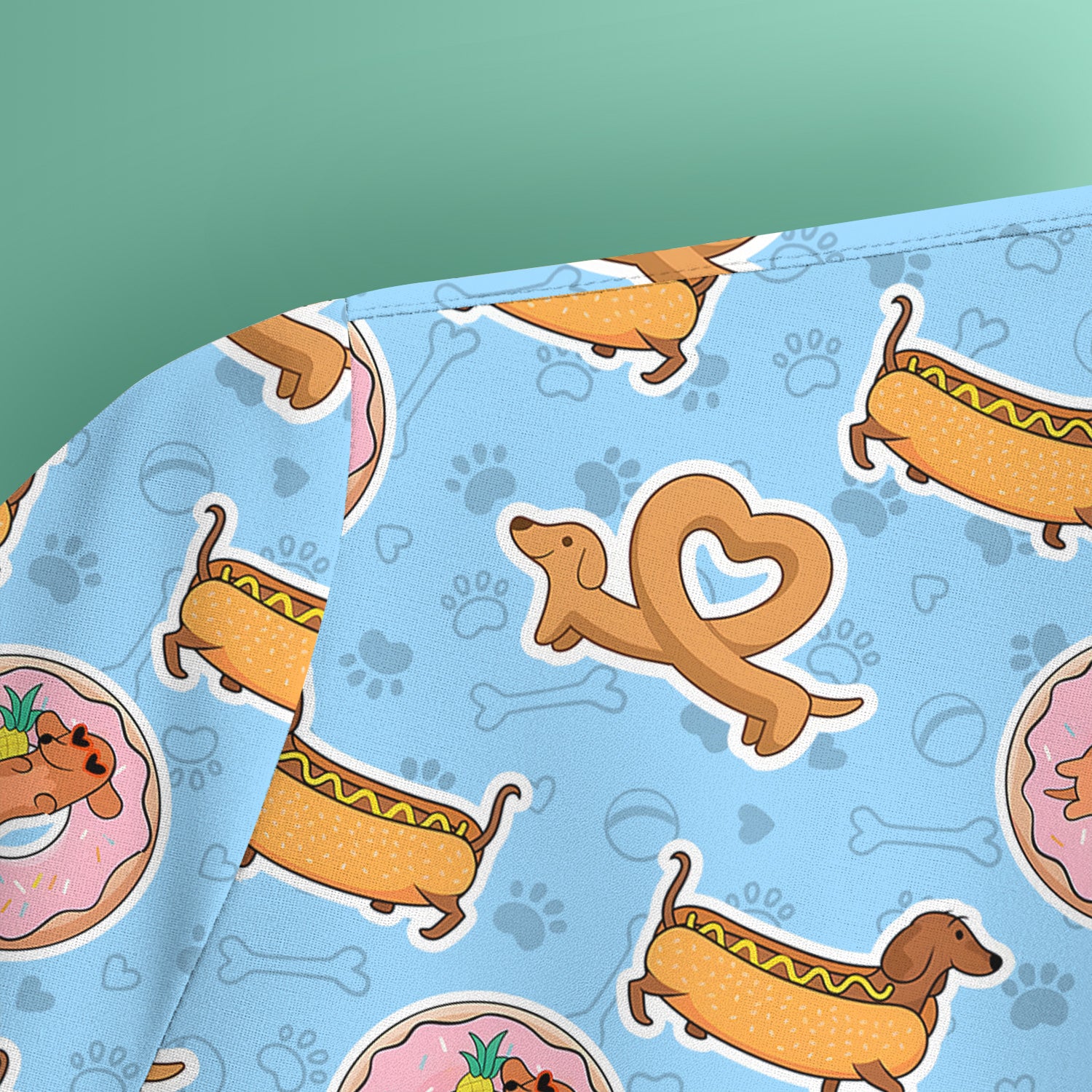 Cute Dachshund Donut Heart Pattern Scrub Top, Comfortable Scrubs For Nurses