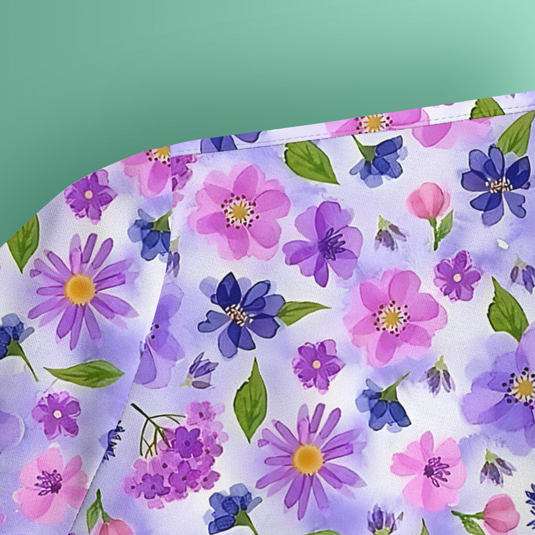 Purple Watercolor Wildflower Bloom Pattern Scrub Top, Comfortable Scrubs for Nurses