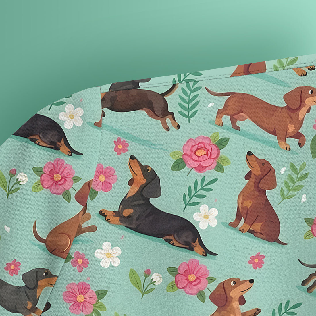 Cute Floral Dachshund Puppy Pattern Scrub Top, Comfortable Scrubs for Nurses