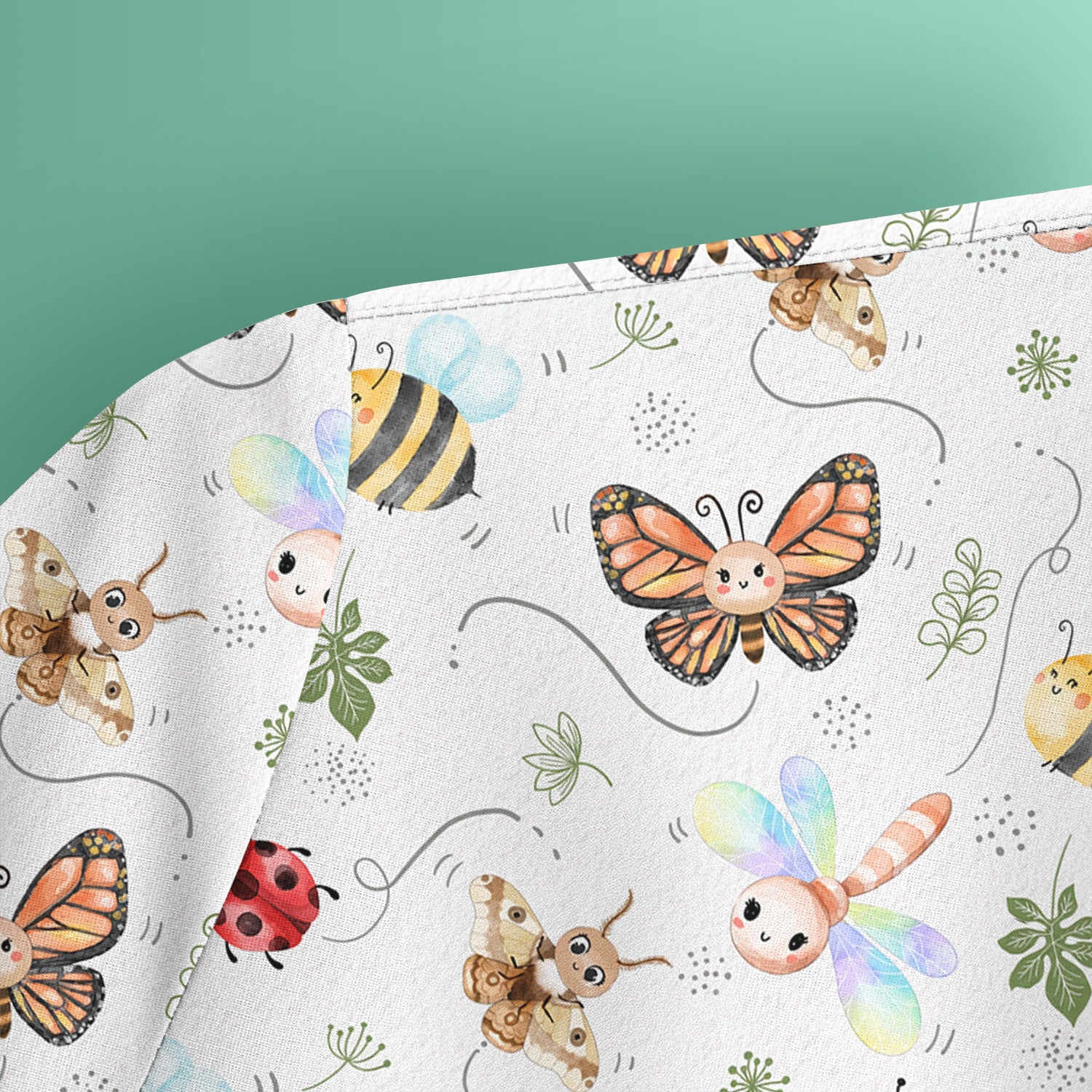 Colorful Garden Insect Pattern Scrub Top, Breathable Fabrics Nursing Uniform