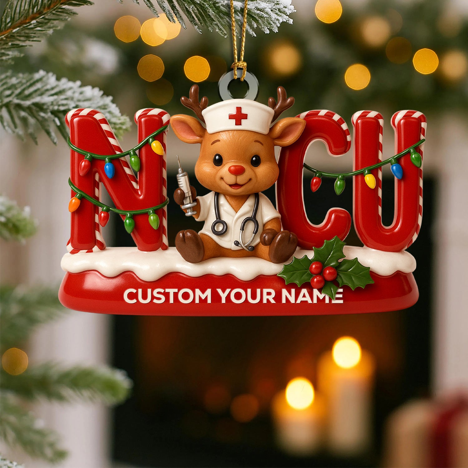 Personalized NICU Nurse Ornament – Funny Christmas Reindeer Design – Cute Holiday Gift for Healthcare Workers and Baby Nurses