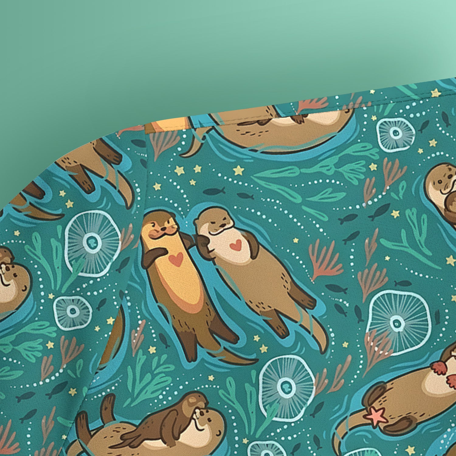 Sea Otter Floating Ocean Pattern Scrub Top, Comfortable Scrubs for Nurses