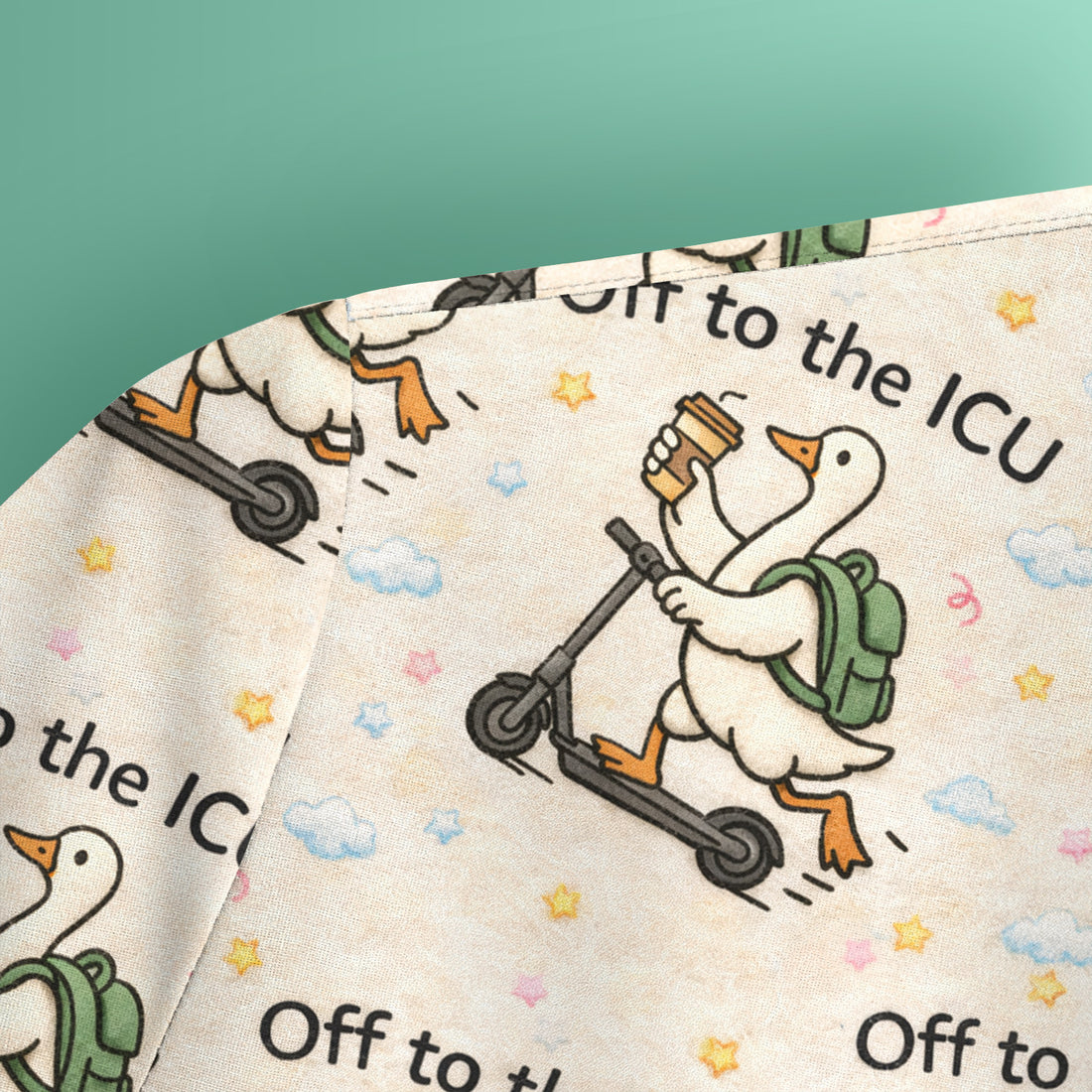 Funny Goose Off To The ICU Pattern Scrubs Top, Breathable Fabrics Nursing Uniform