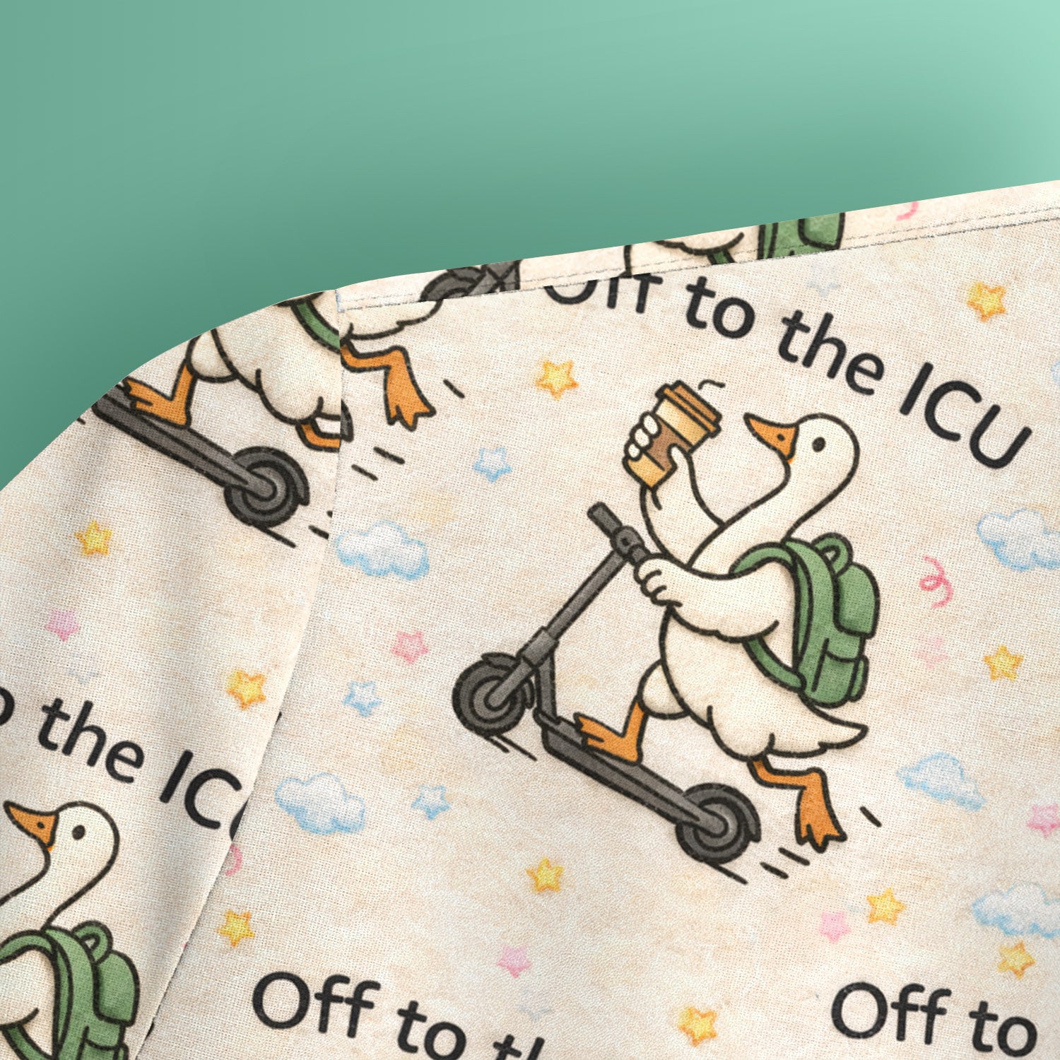 Funny Goose Off To The ICU Pattern Scrubs Top, Breathable Fabrics Nursing Uniform