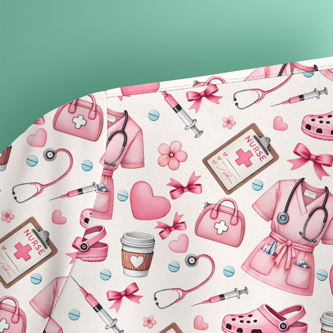 Valentine Pink Nurse Icons Print Scrub Top, Comfortable Scrubs for Nurses
