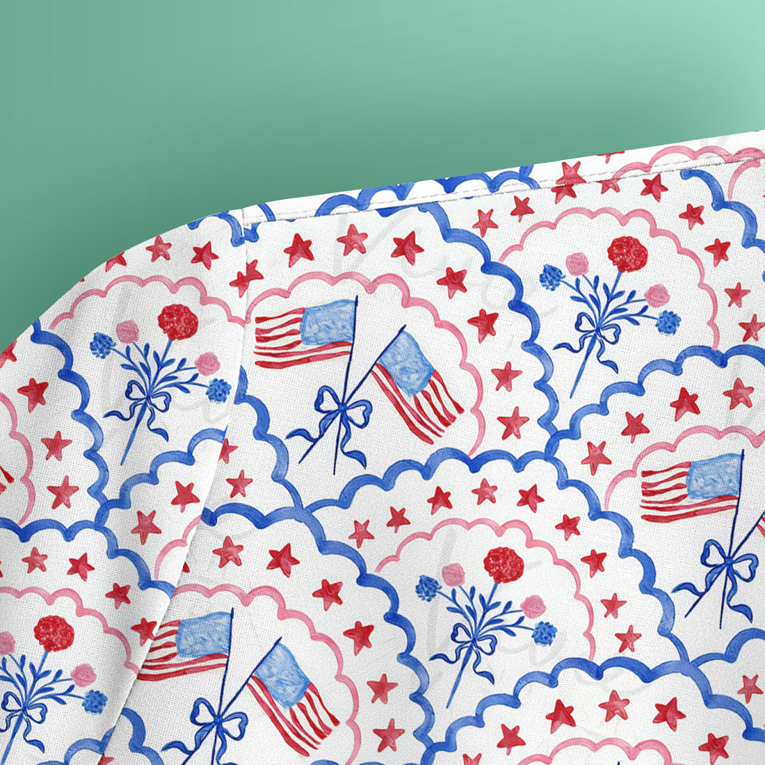 Patriotic Scallop Star Flag Floral Pattern Scrub Top, Comfortable Scrubs for Nurses