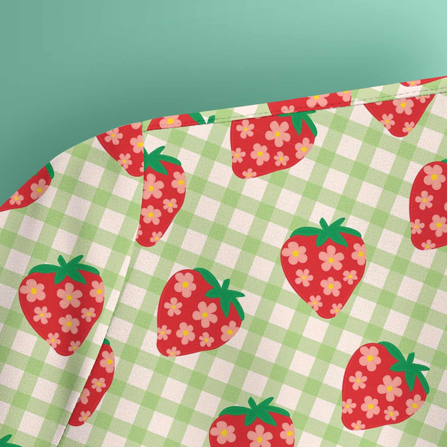 Sweet Strawberry Gingham Print Scrub Top, Comfortable Scrubs for Nurses