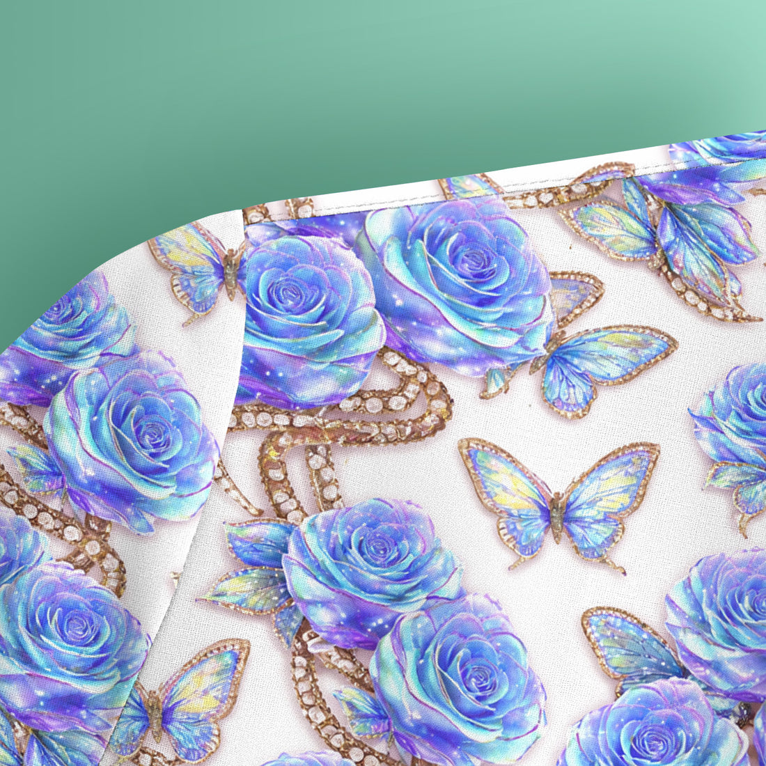 Elegant Blue Rose Floral Print Scrub Top, Soft & Breathable Nurse Scrubs