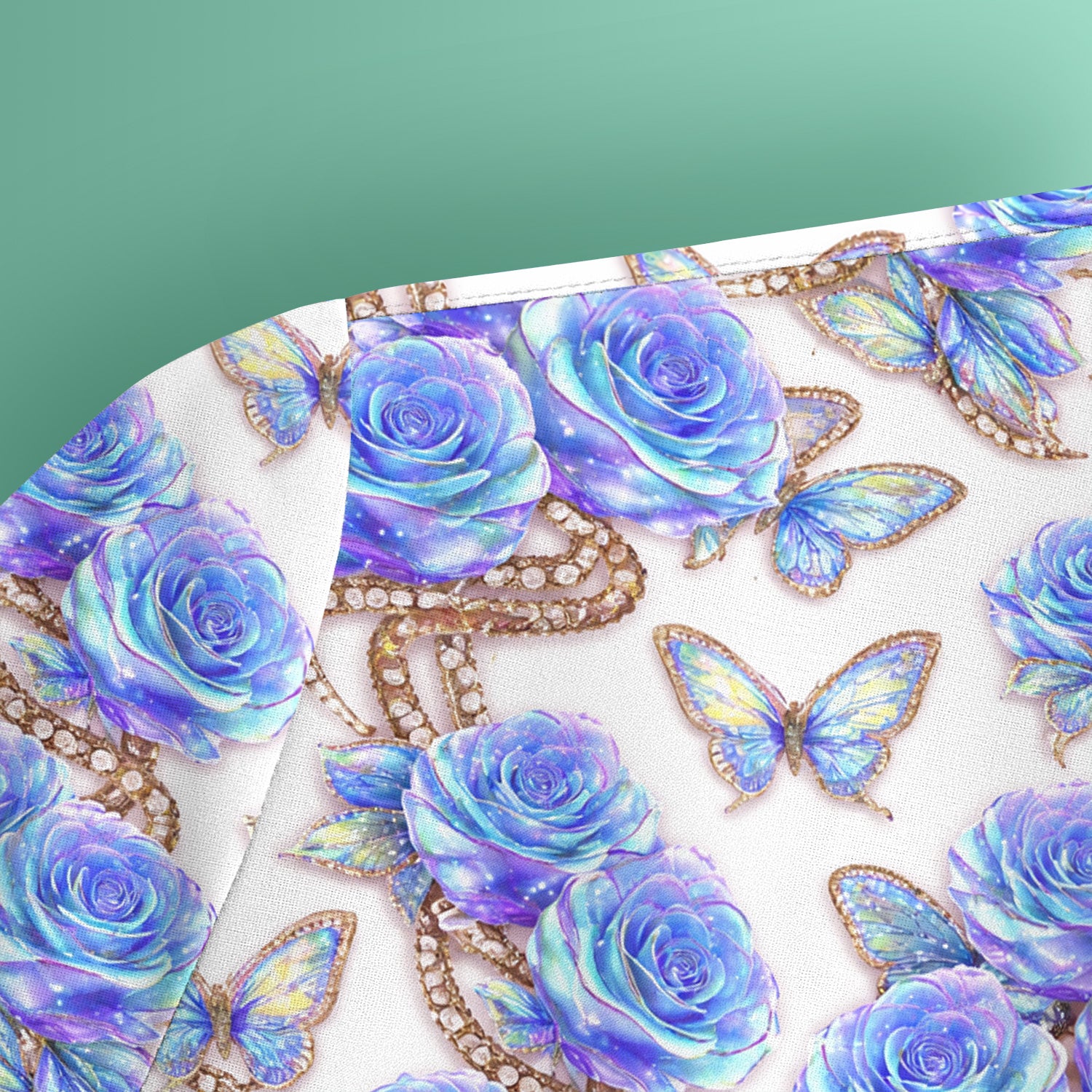 Elegant Blue Rose Floral Print Scrub Top, Soft & Breathable Nurse Scrubs