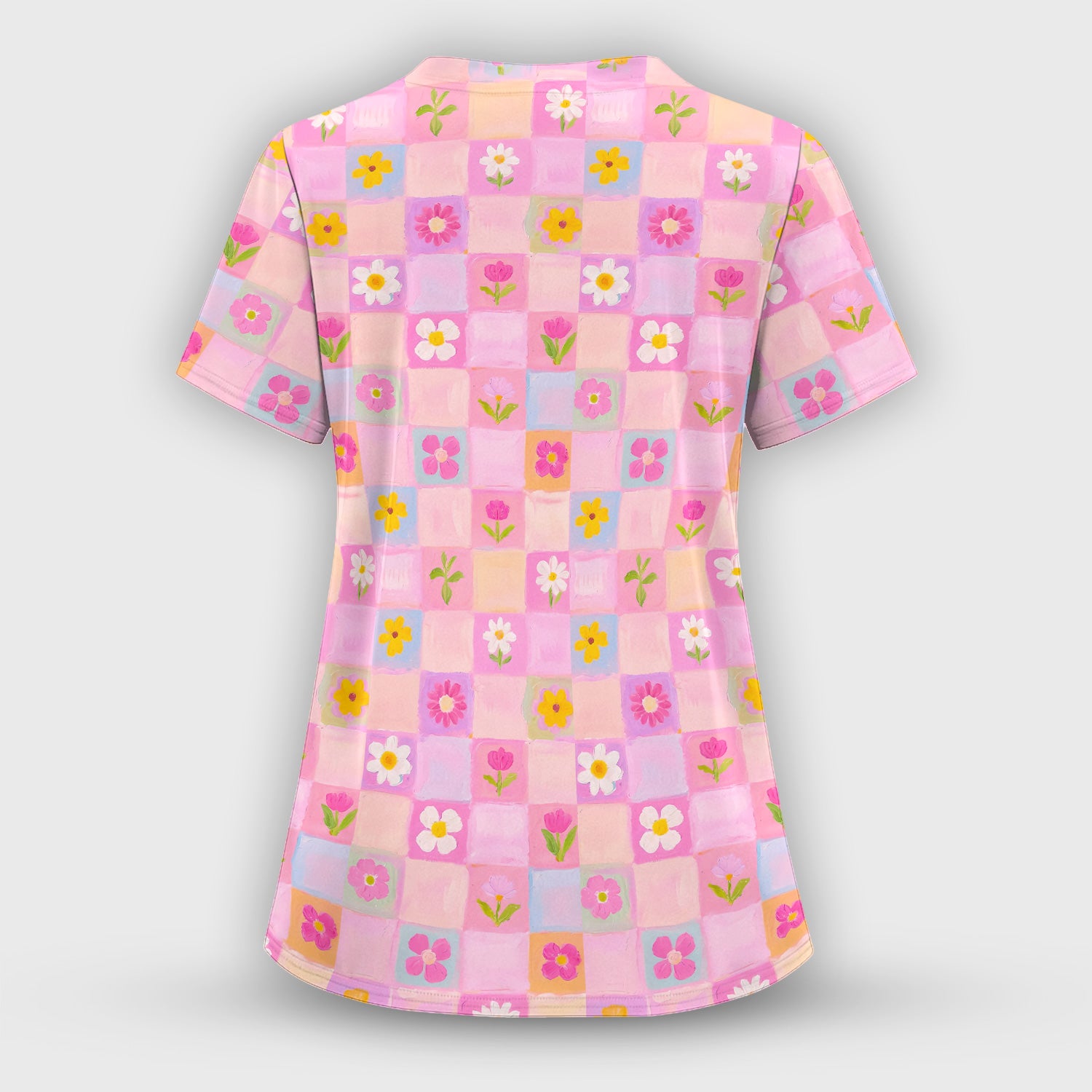 Colorful Mixed Flowers Pattern Scrubs Sets, Breathable Med Uniform